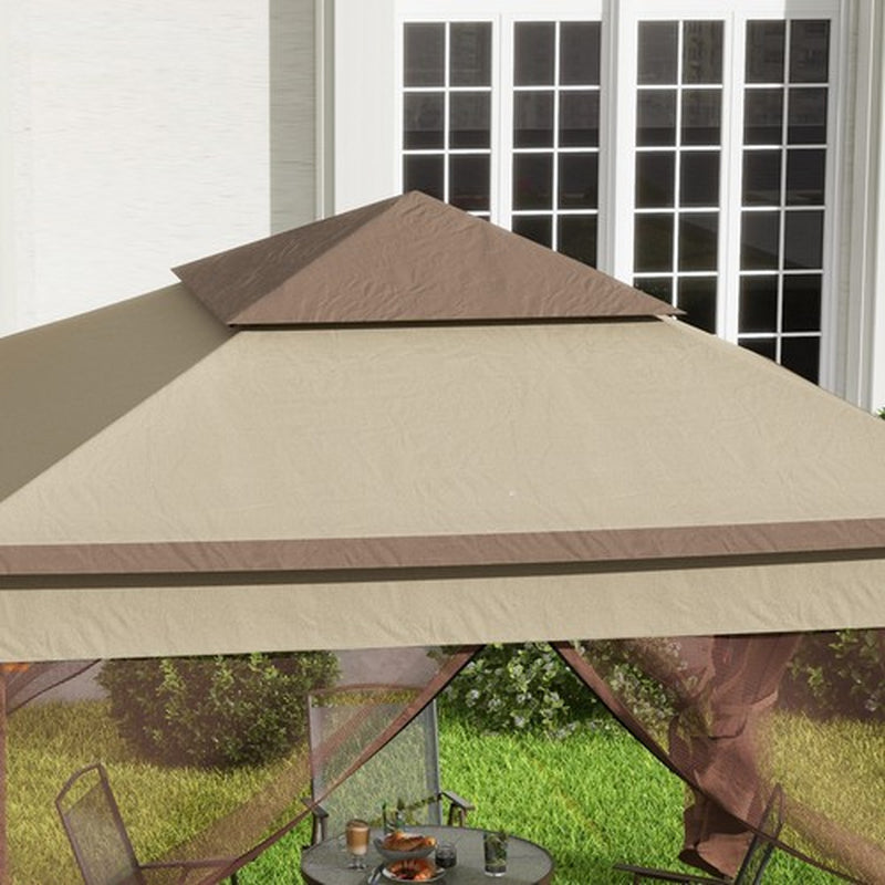 3 X 3(M) Garden Metal Gazebo Party Canopy Tent Sun Shelter W/ Net Curtain Khaki