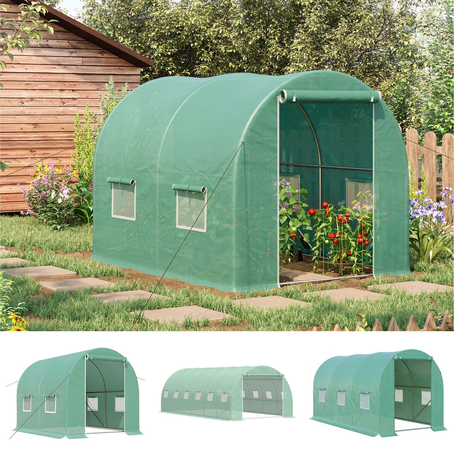 Greenhouse Polytunnel Flower Walk-In Shed Growing Steel Outdoor W/ Zipped Door