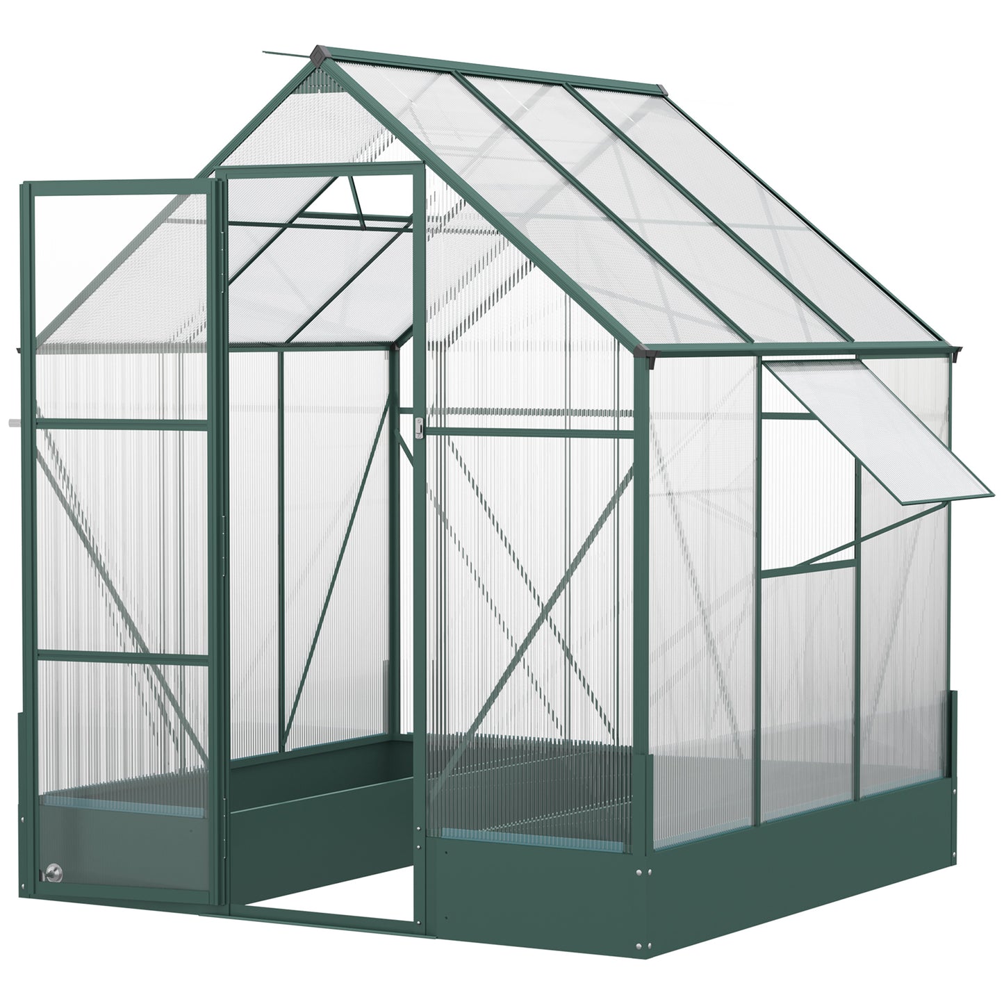 Walk-In Greenhouse Outdoor Polycarbonate Aluminium with Foundation Plant Bed