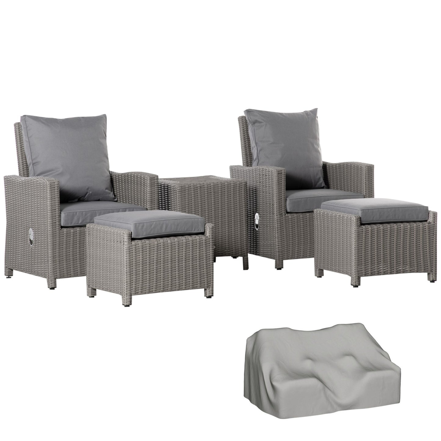 5 Pcs Outdoor Garden Rattan Sofa Lounge Footstool Cooler Bar Coffee Table Set