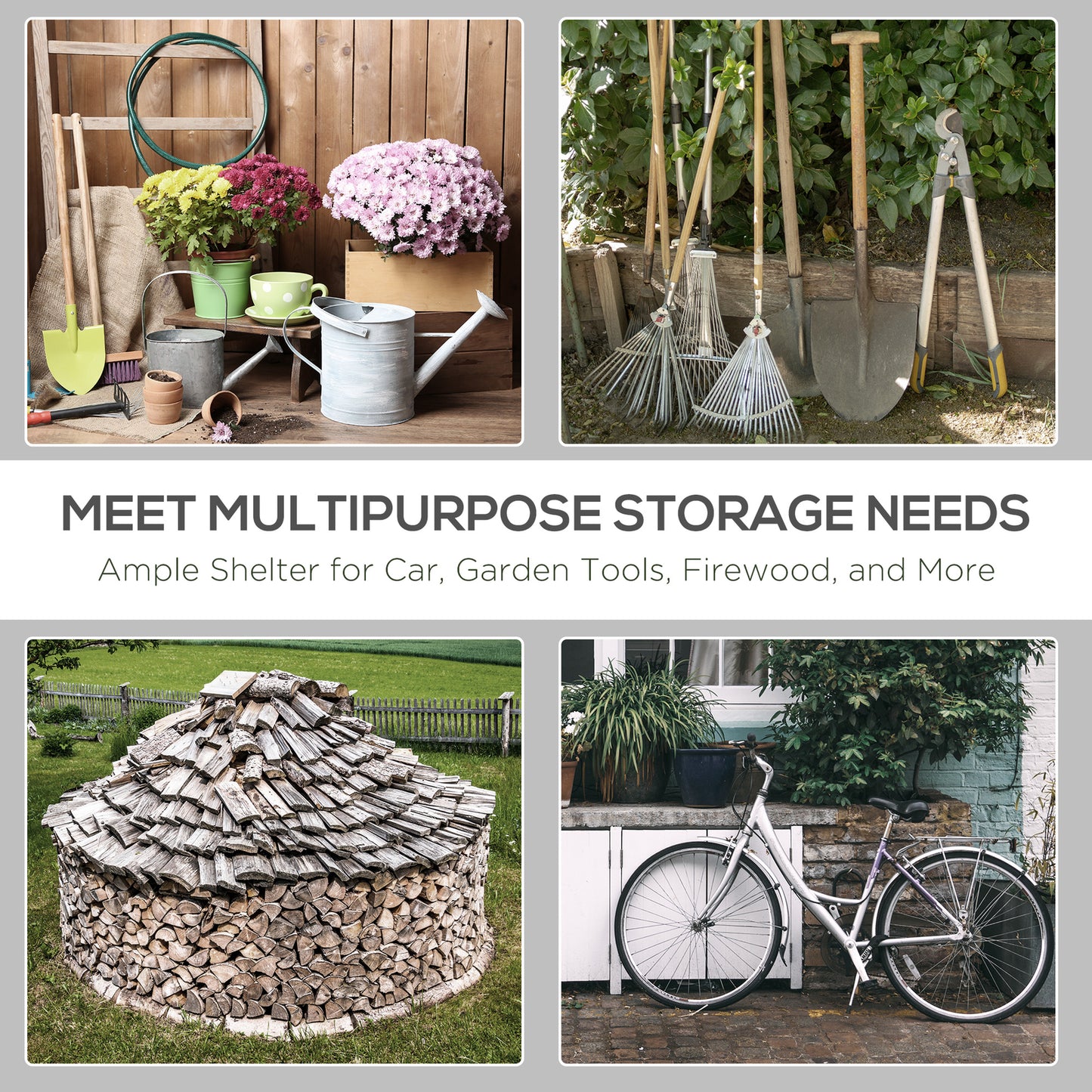 2.8M X 2.4M Garden Garage Storage Tent Metal Frame Bike Shed W/ Zipper Doors