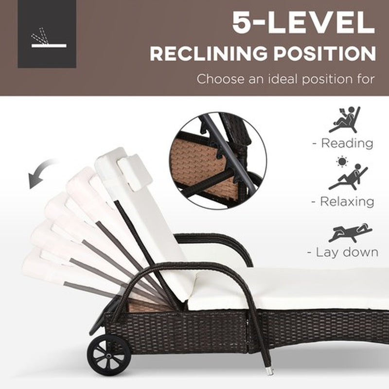 3PC Rattan Sun Lounger Wicker Sofa Day Bed Recliner Furniture Garden Patio Brown