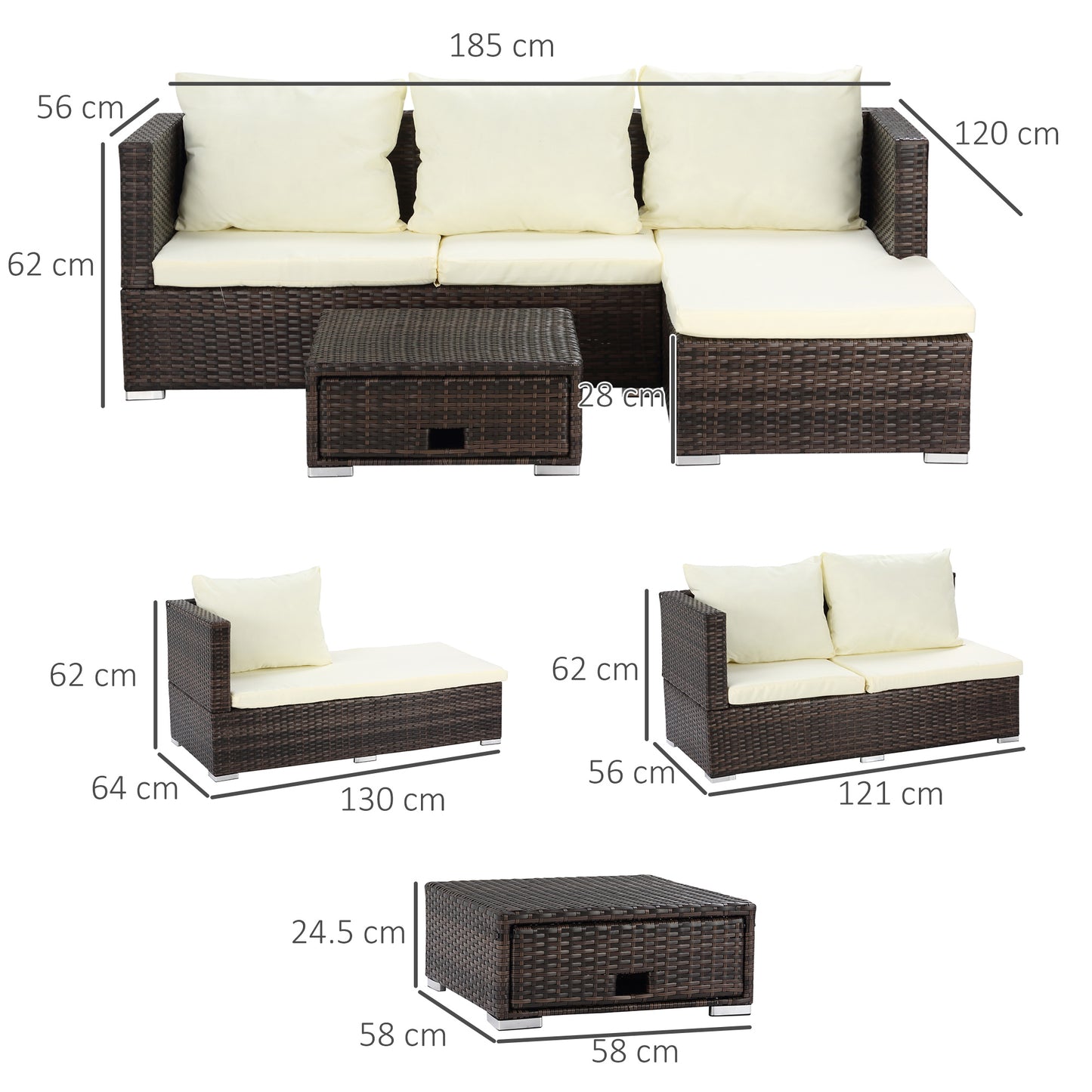Rattan Garden Furniture Sofa Patio Conservatory Wicker W/Cushion 4-Seater