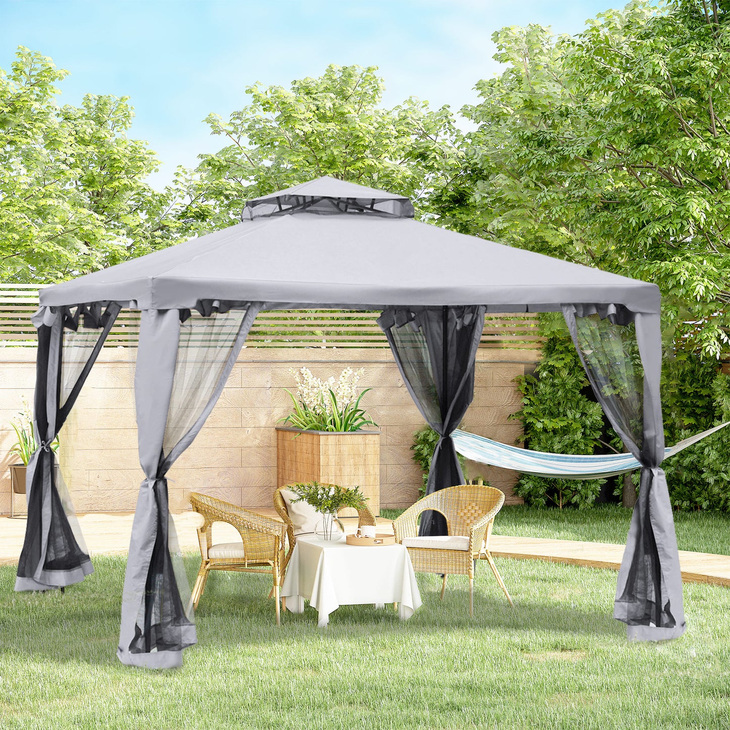 3 X 3(M) Metal Gazebo Outdoor 2-Tier Roof Marquee Party Tent with Netting
