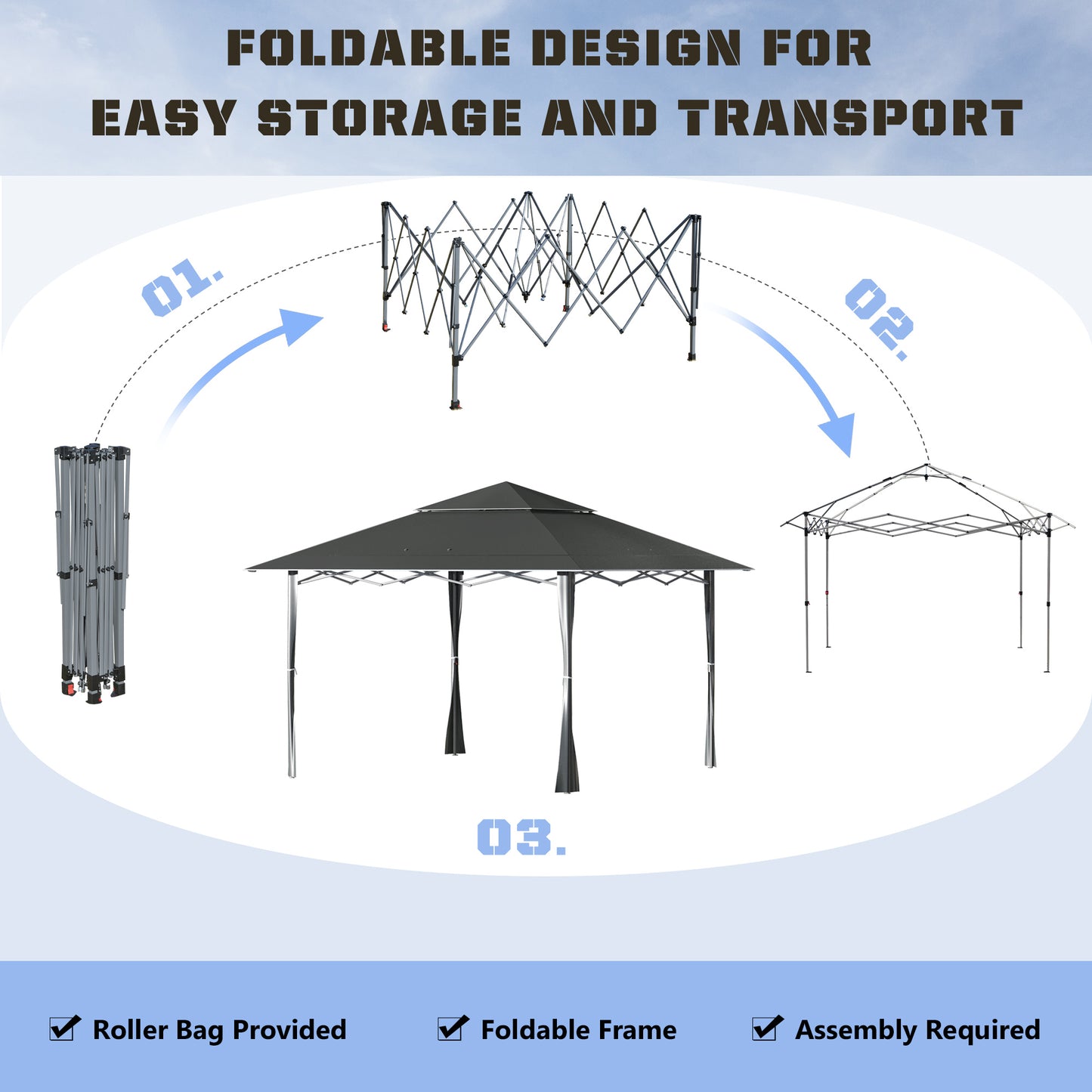 4 X 4M Outdoor Pop up Canopy Tent Gazebo W/ Steel Frame Adjustable Legs and Bag