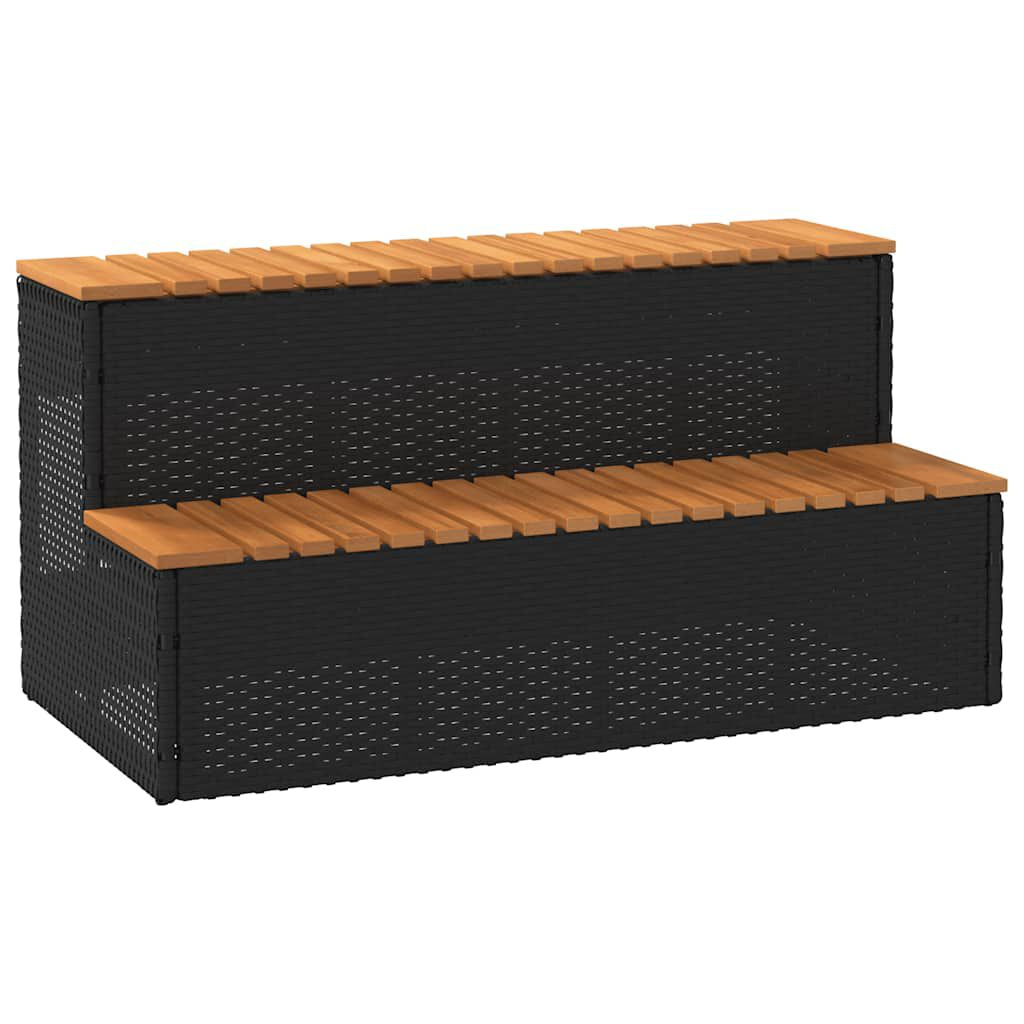 Hot Tub Step Beige 50X50X50.5 Cm Poly Rattan and Solid Acacia