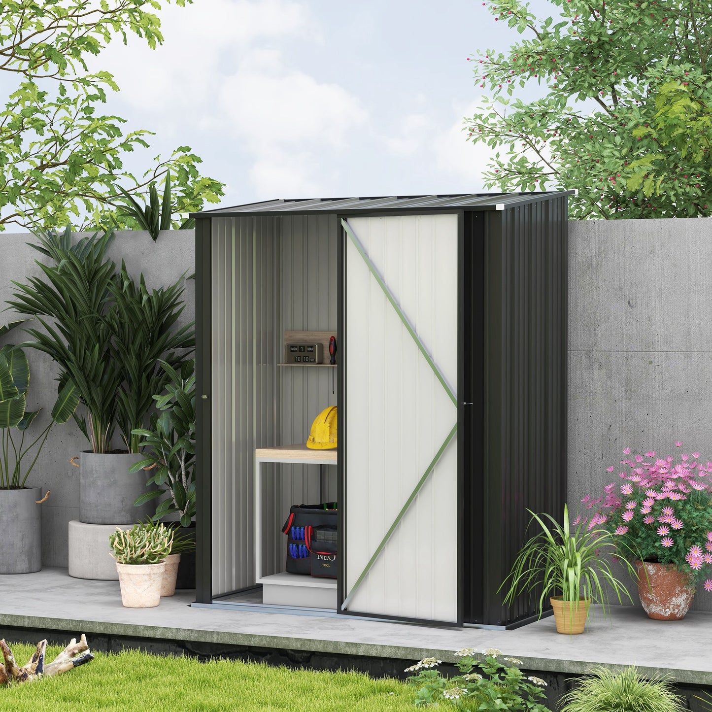 Outdoor Storage Shed Steel Garden Shed W/ Lockable Door for Garden