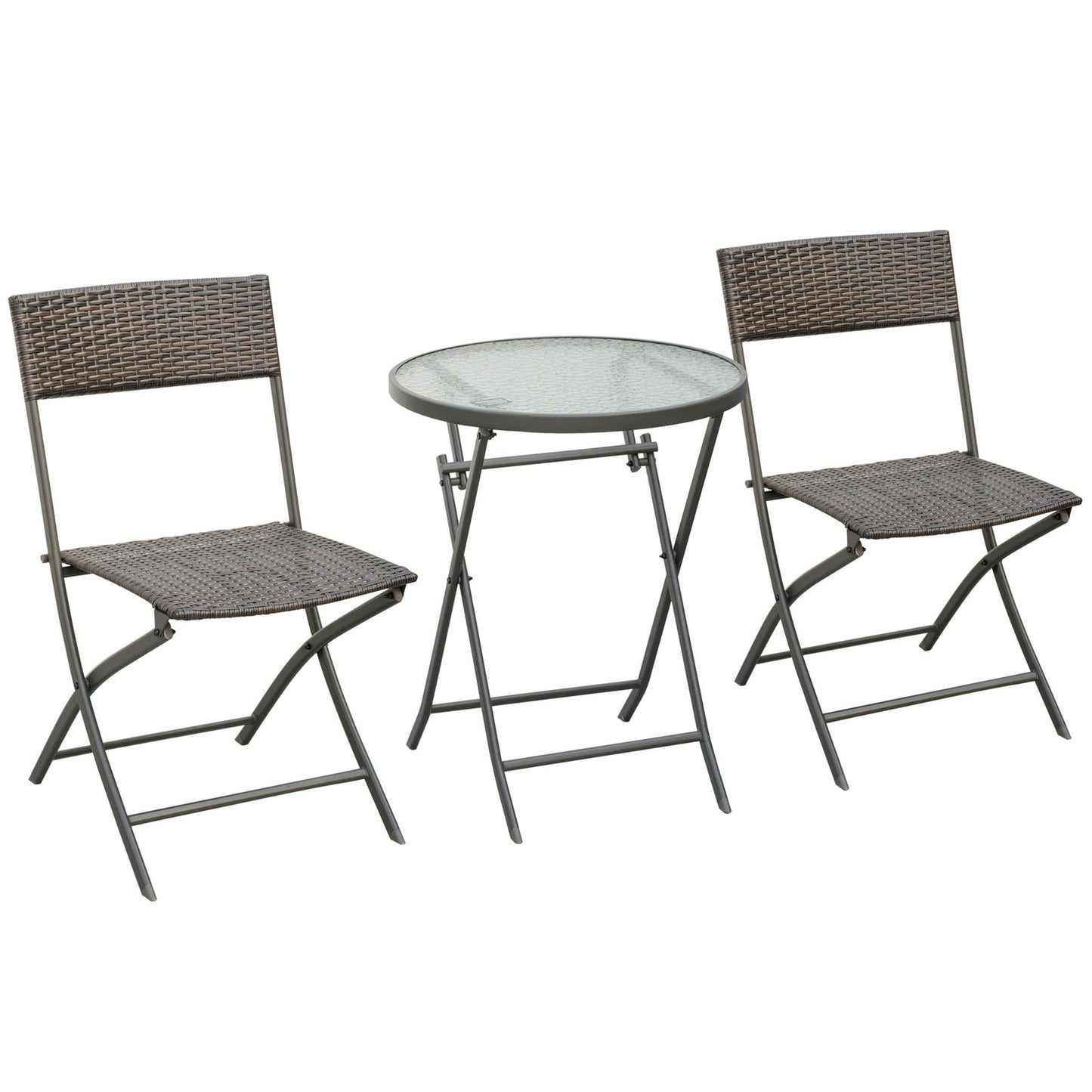 3 Pieces Bistro Set Rattan Furniture Garden Patio Square Table Steel Brown