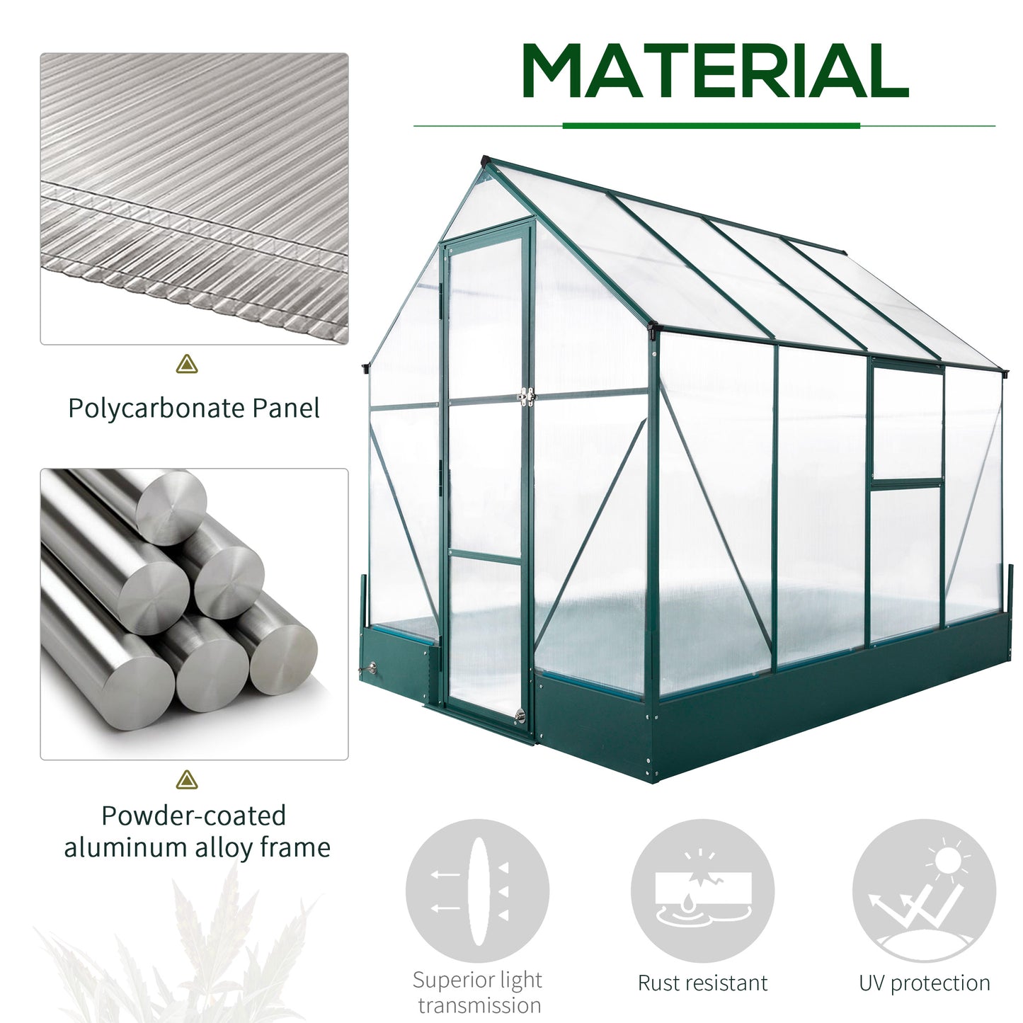 Walk-In Greenhouse Outdoor Polycarbonate Aluminium with Foundation Plant Bed