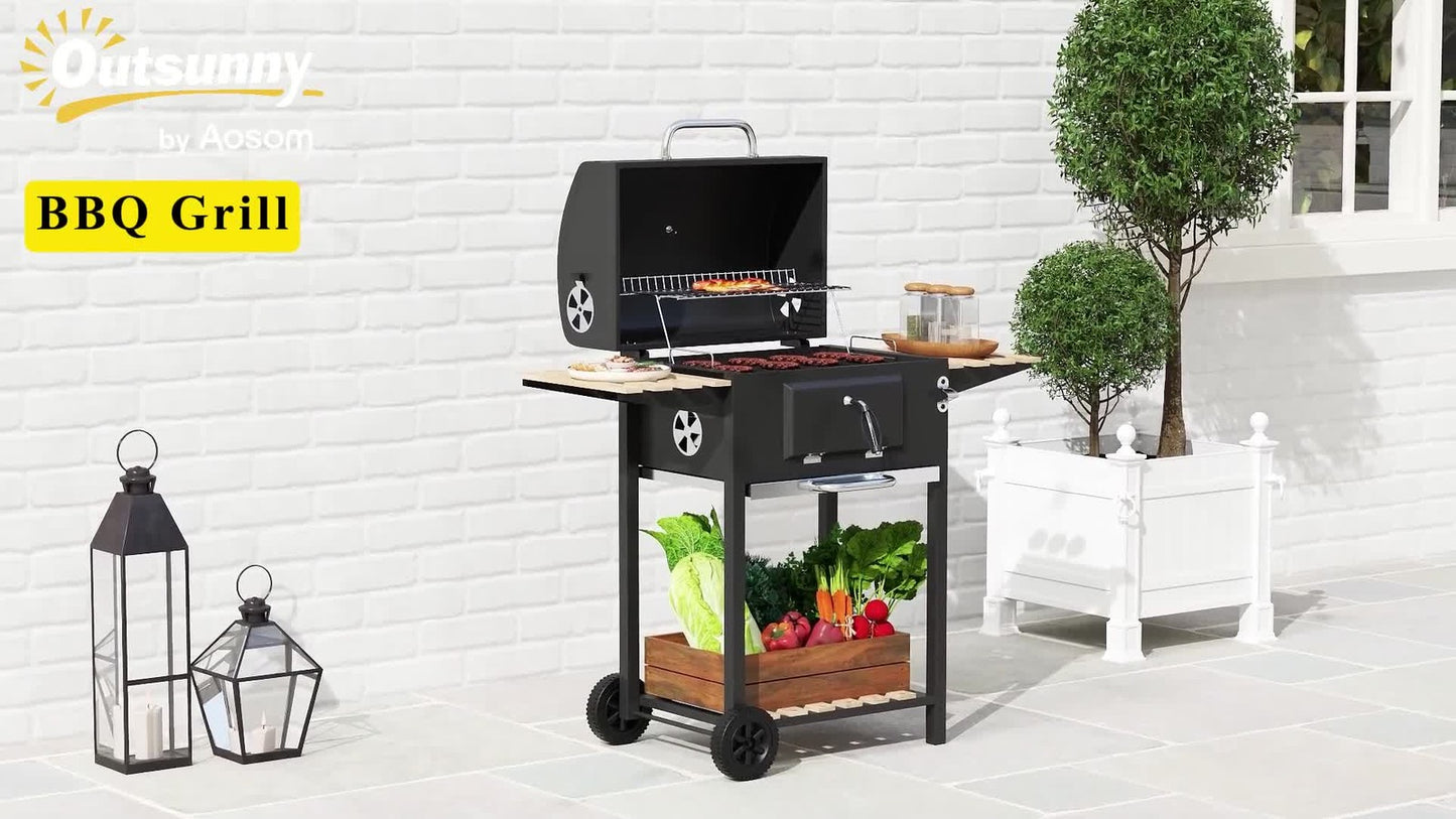 Charcoal BBQ Grill with Height Adjustable Charcoal Pan Outdoor Barbecue Smoker
