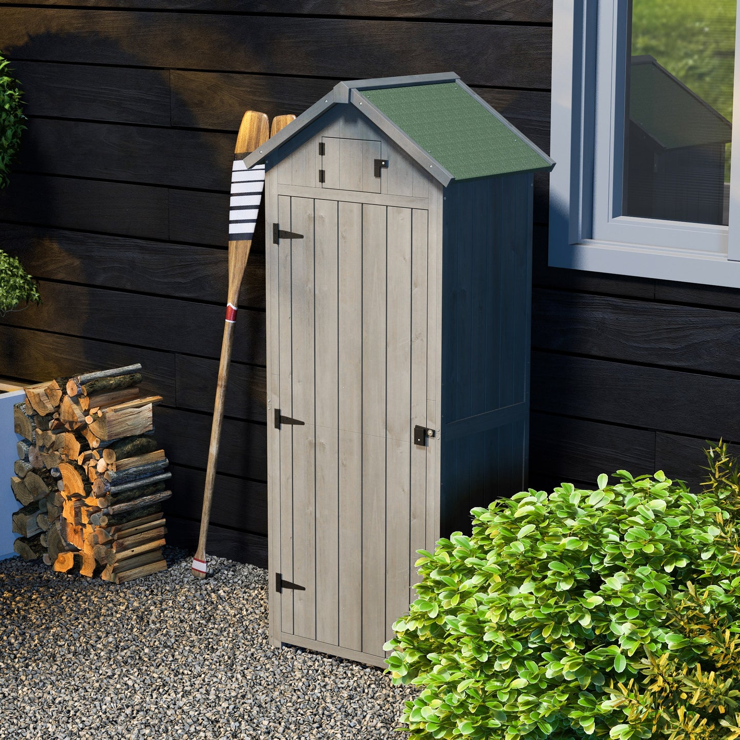 Garden Storage Shed 3 Utility Shelf Tool House W/ Asphalt Roof Lockabke Door