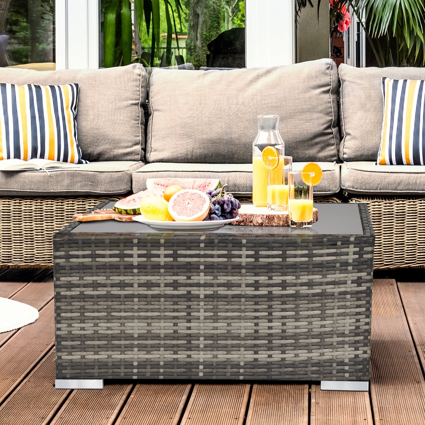 Garden Outdoor Rattan Corner Sofa,Single Sofa,Coffee Table Grey/Deep Grey