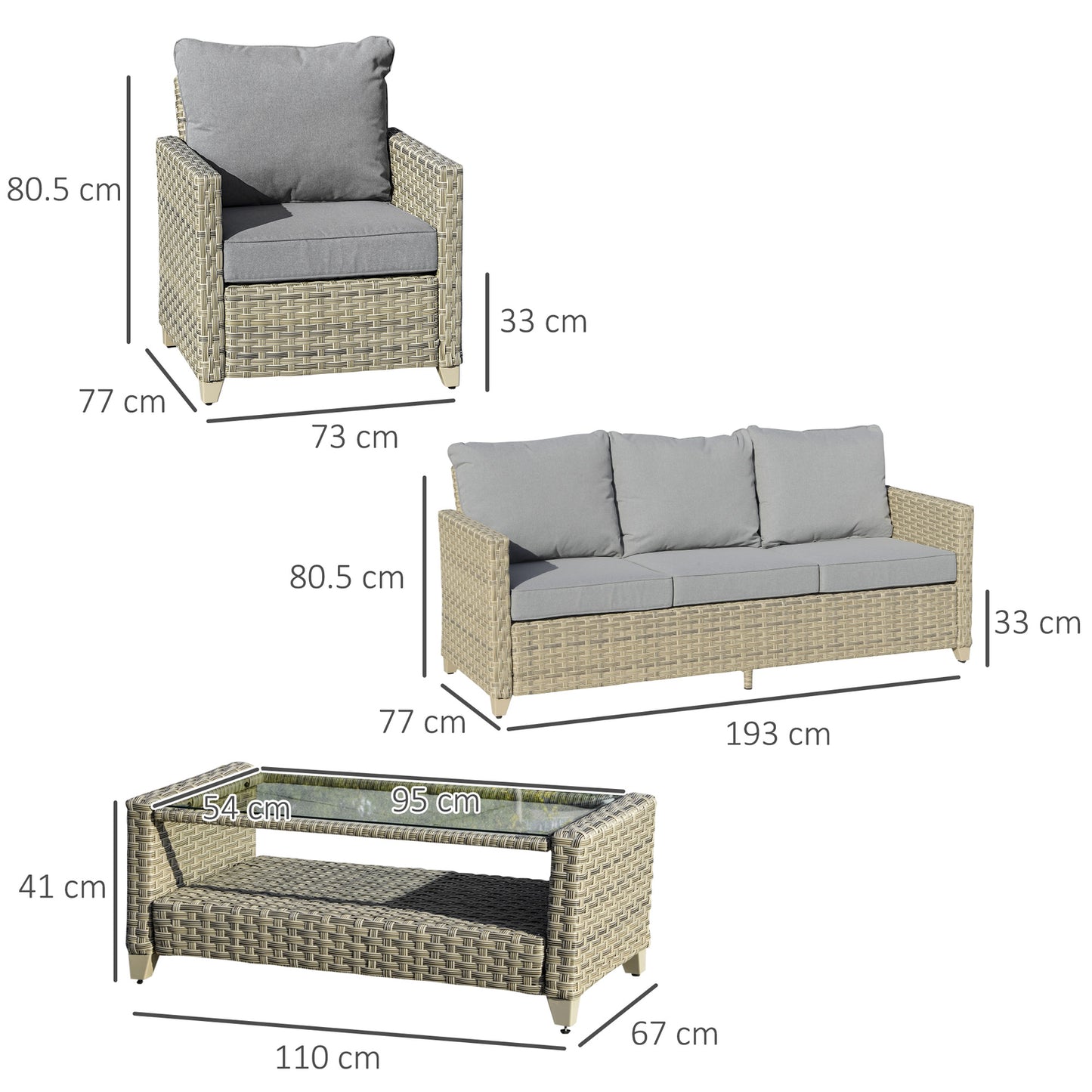 4 Pieces Patio PE Rattan Wicker Sofa Set, Outdoor Conversation Furniture Set