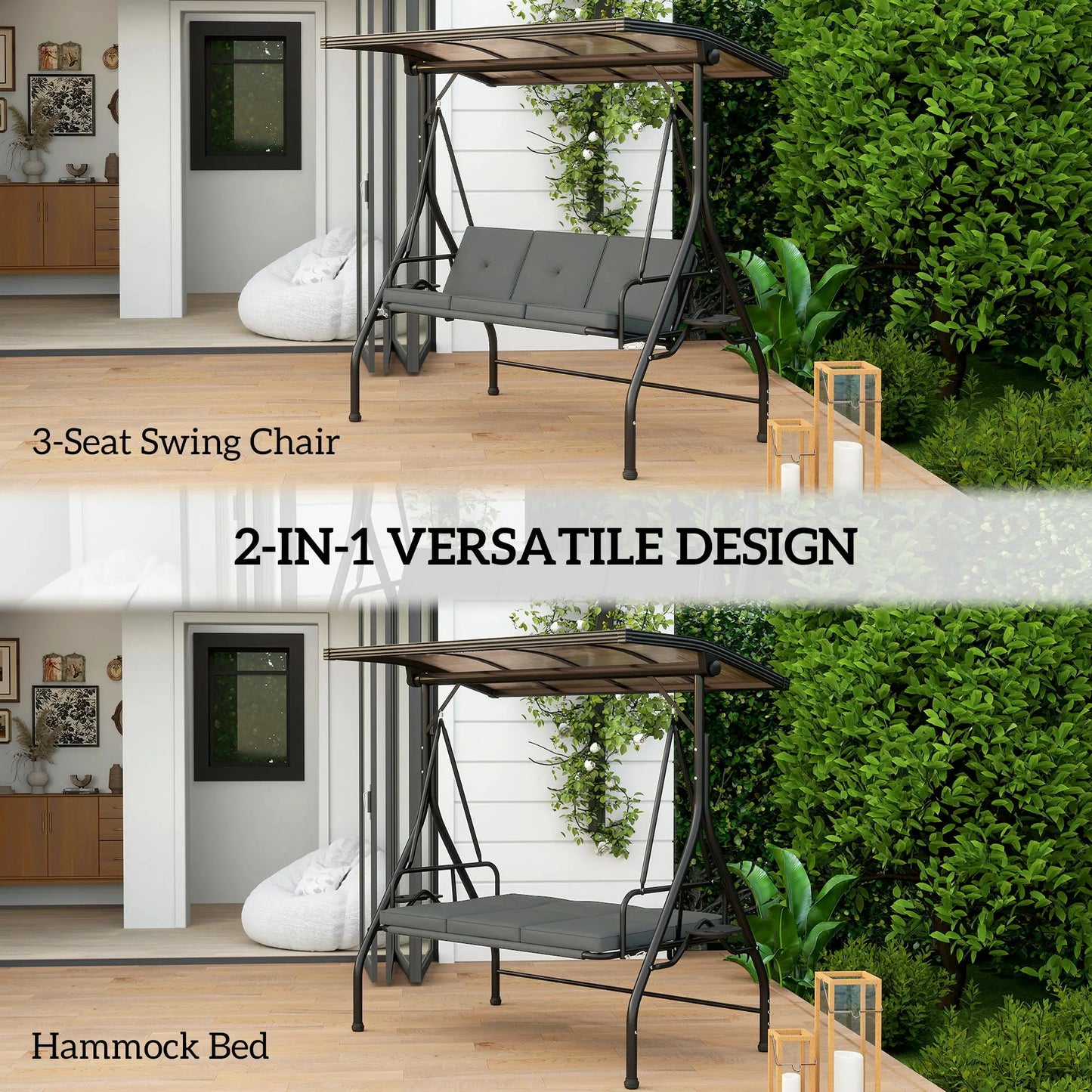 Outsunny Convertible Three-Seater Swing Bench Bed