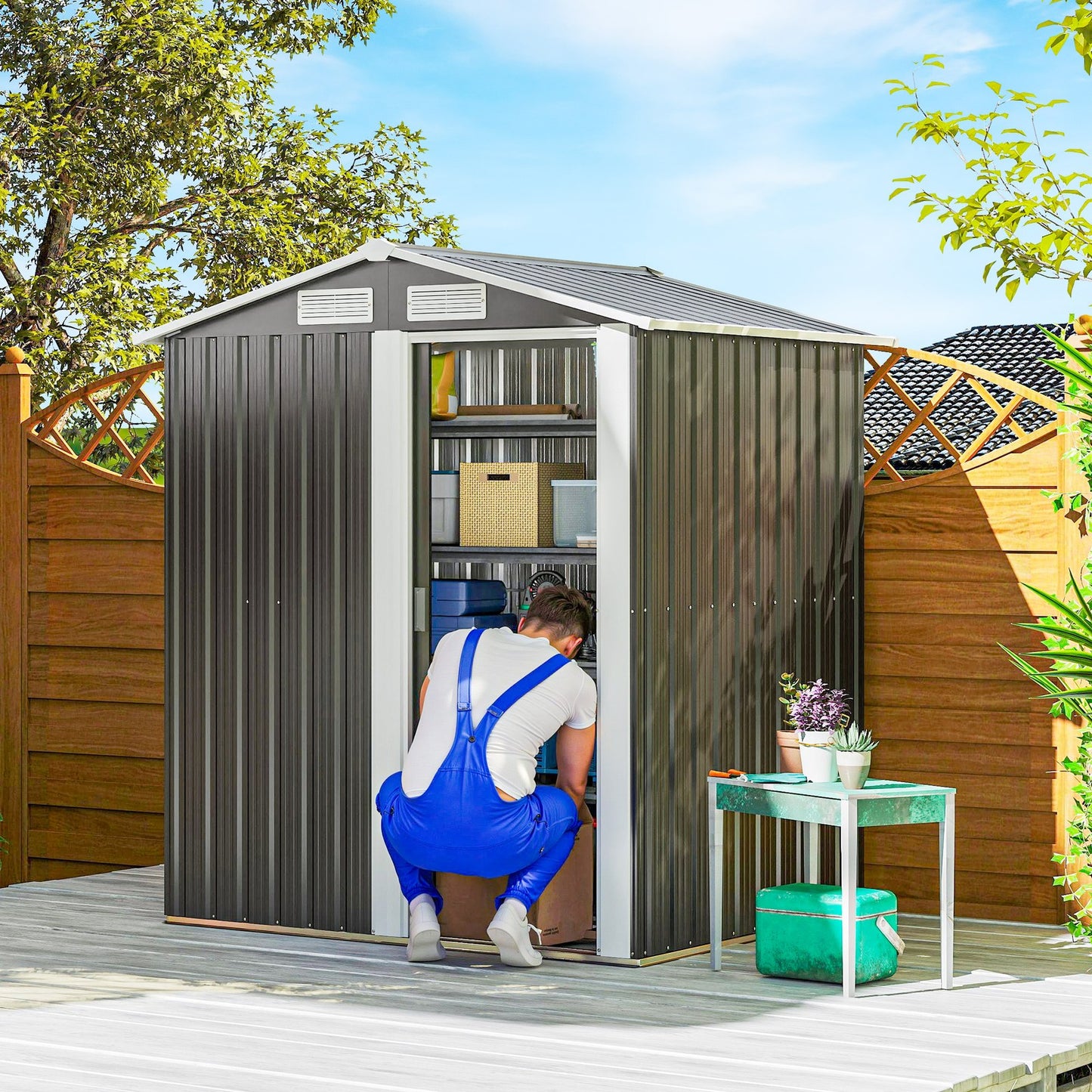 Outsunny 5Ft X 4.3Ft Outdoor Metal Storage Shed with Sliding Door Sloped Roof