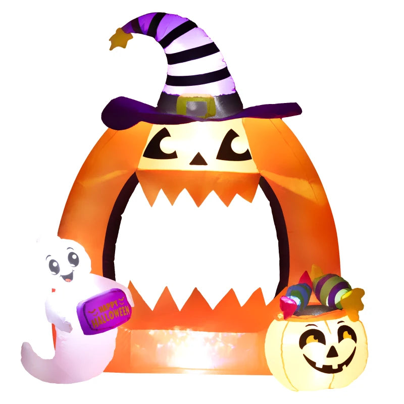 Outsunny 4.9FT Tall Halloween Inflatable Pumpkin Archway with Cute Ghost