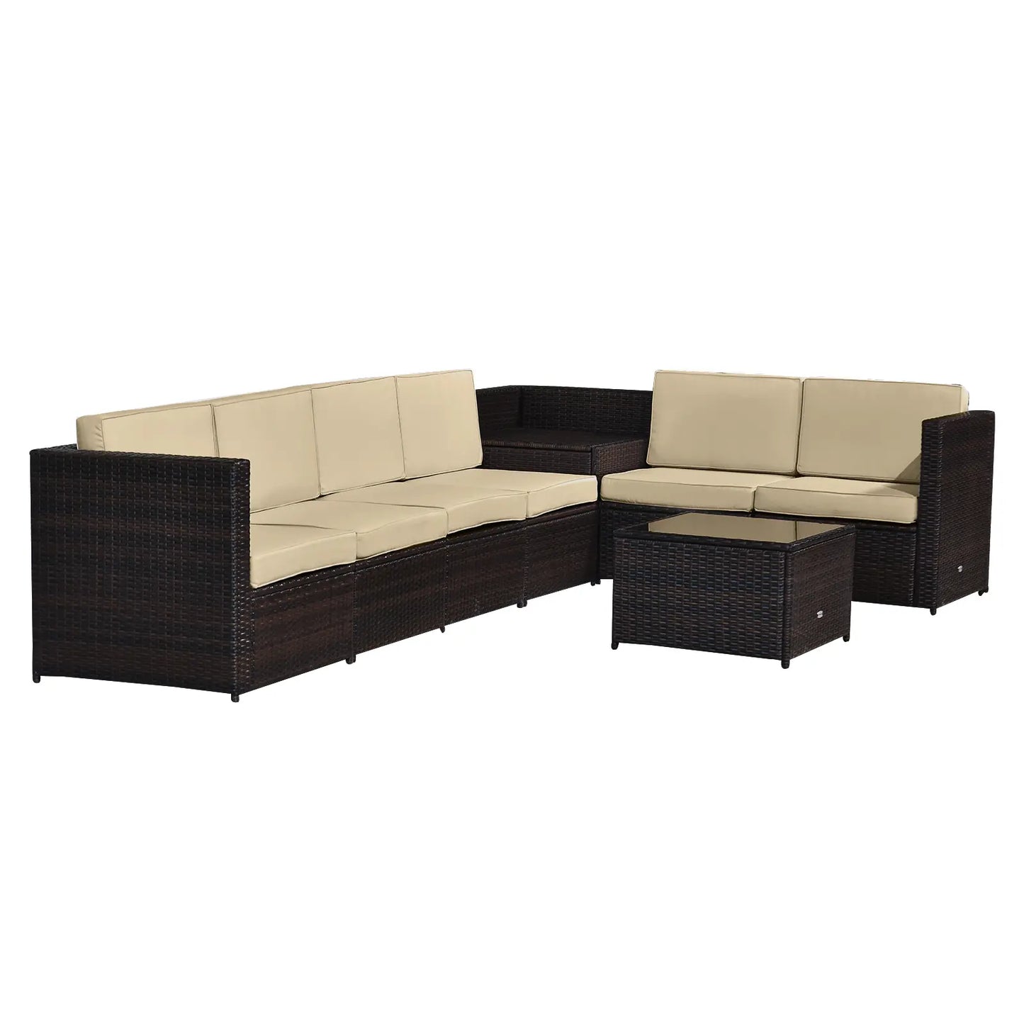 Outsunny 6-Seater Rattan Sofa Furniture Set W/Cushions, Steel Frame-Brown