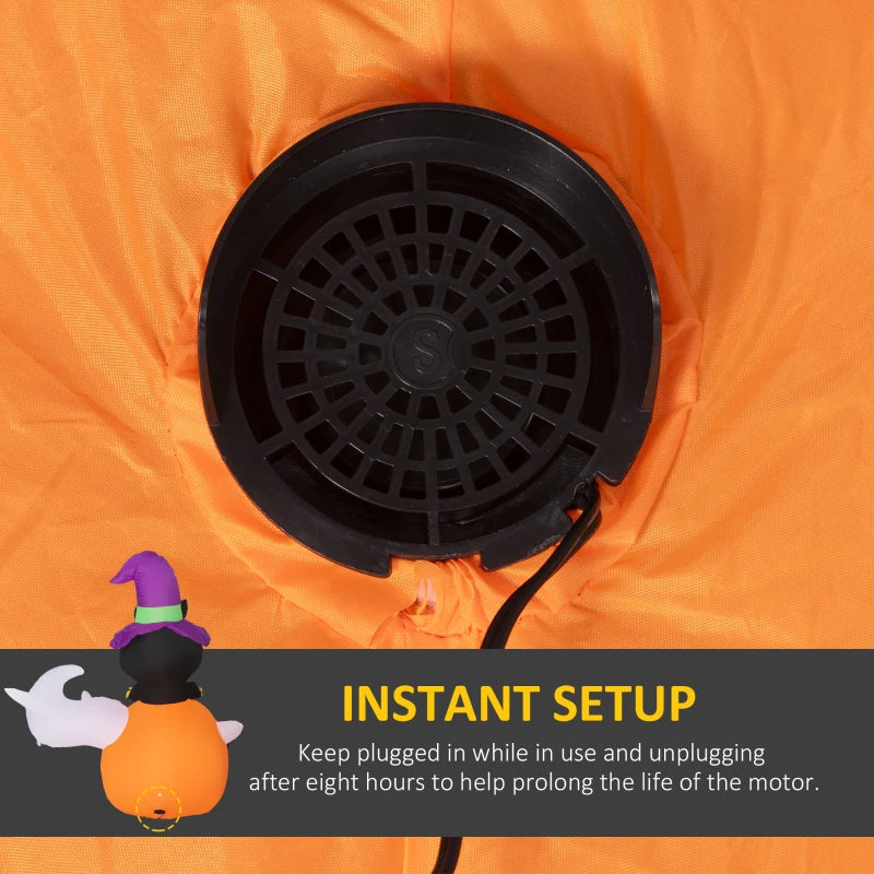 Outsunny 4.9FT Tall Halloween Inflatable Black Cat Riding Pumpkin with White Ghost