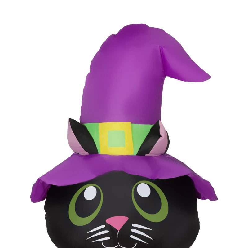Outsunny 4.9FT Tall Halloween Inflatable Black Cat Riding Pumpkin with White Ghost