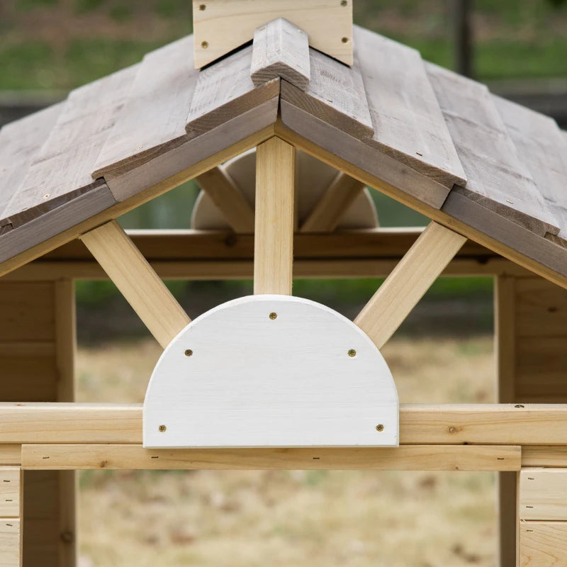 Outsunny Wooden Kids Playhouse Outdoor Garden Games Cottage, Windows, Bench, Service Stations, Flowerpot Holder