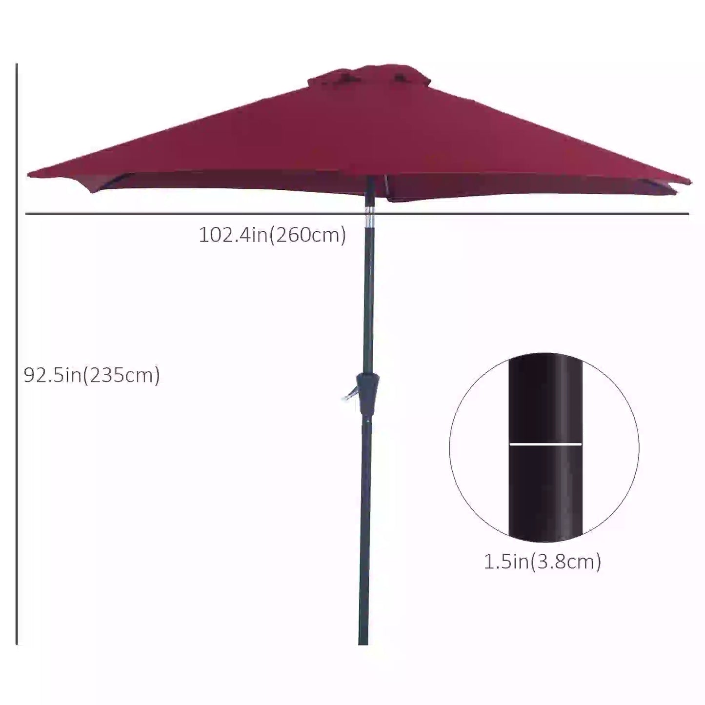 Outsunny 2.6M Garden Parasol Umbrella with Tilt