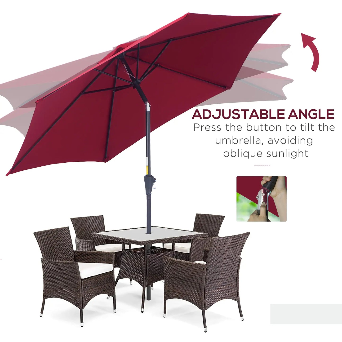 Outsunny 2.6M Garden Parasol Umbrella with Tilt