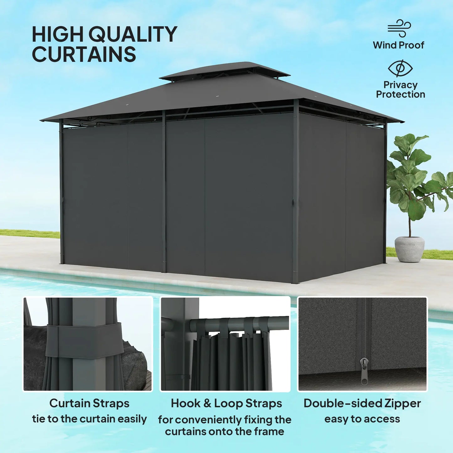 Outsunny 3 x 4m Steel Gazebo, with Curtains