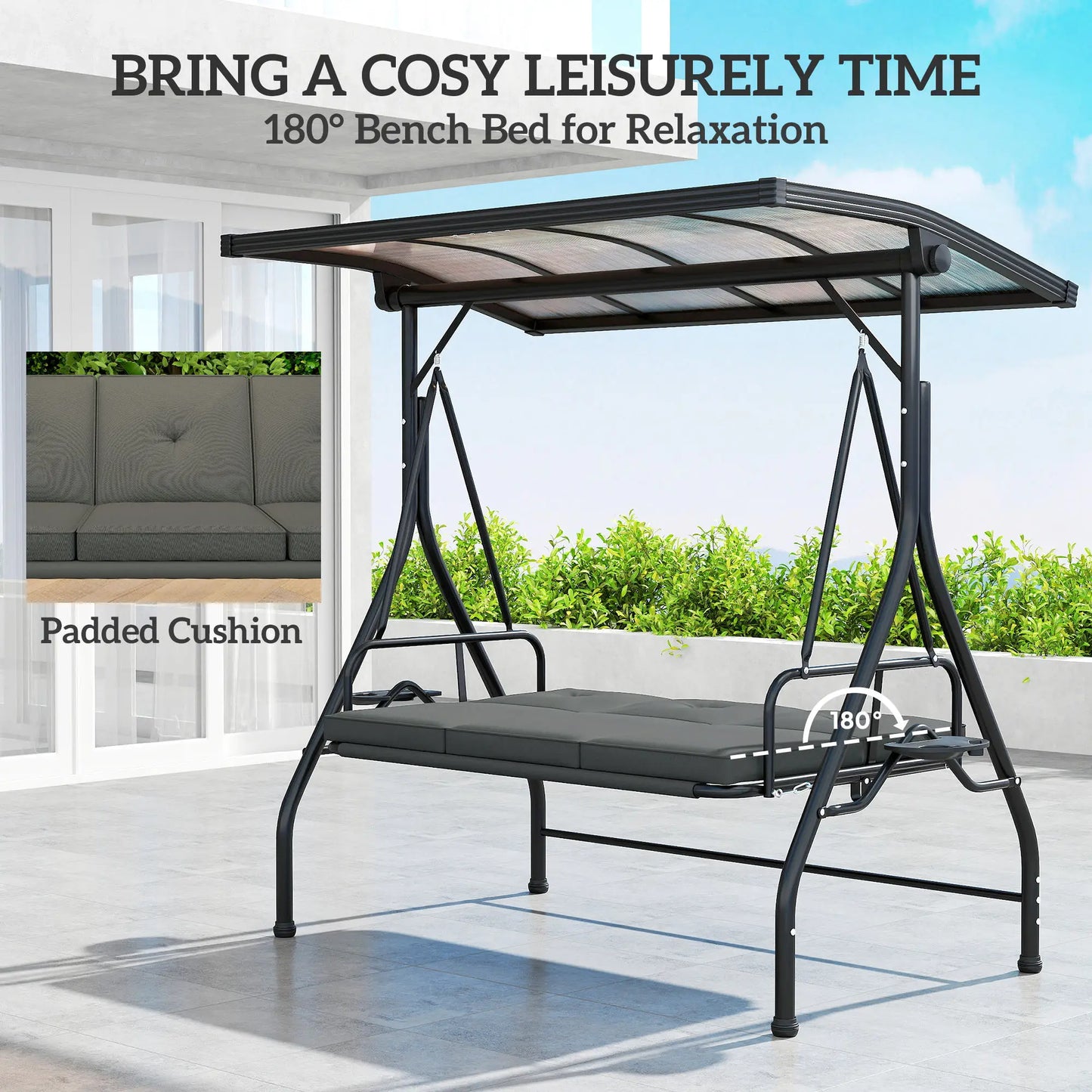 Outsunny Convertible Three-Seater Swing Bench Bed