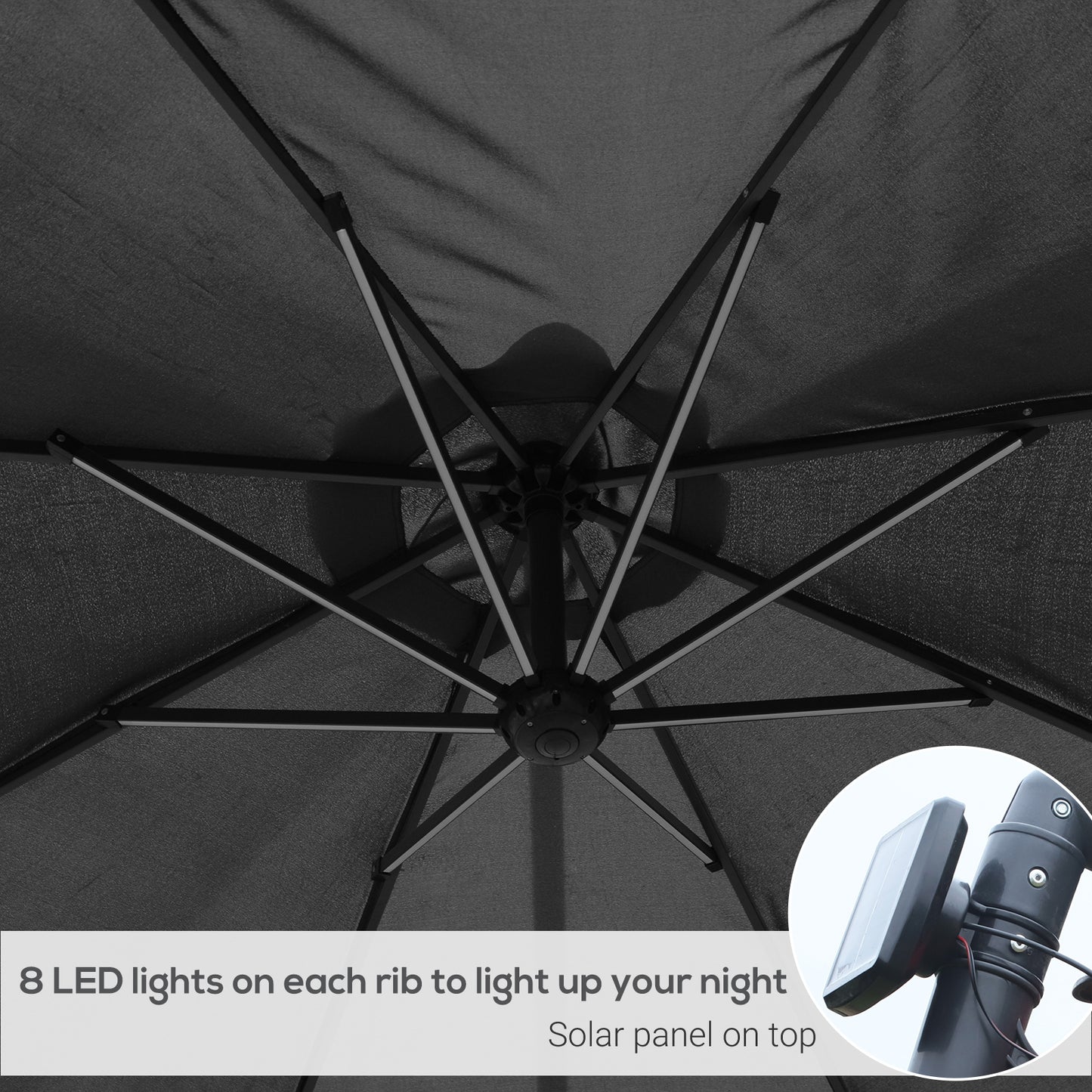 3(M) LED Patio Banana Umbrella Cantilever Parasol W/ Solar Lights Crank Handle
