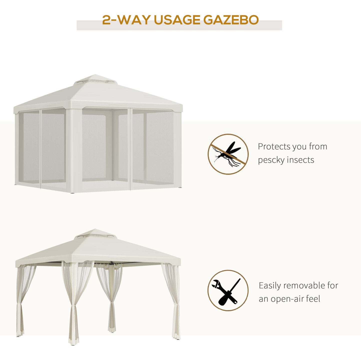 3 X 3(M) Metal Gazebo Outdoor 2-Tier Roof Marquee Party Tent with Netting
