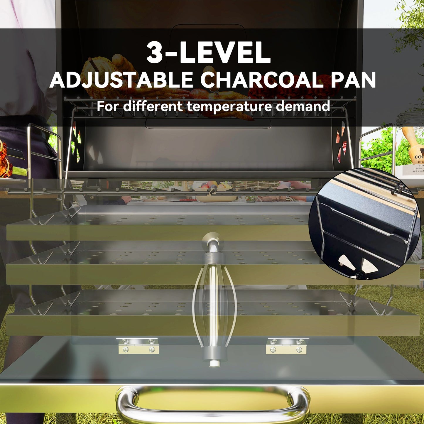 Charcoal BBQ Grill with Height Adjustable Charcoal Pan Outdoor Barbecue Smoker