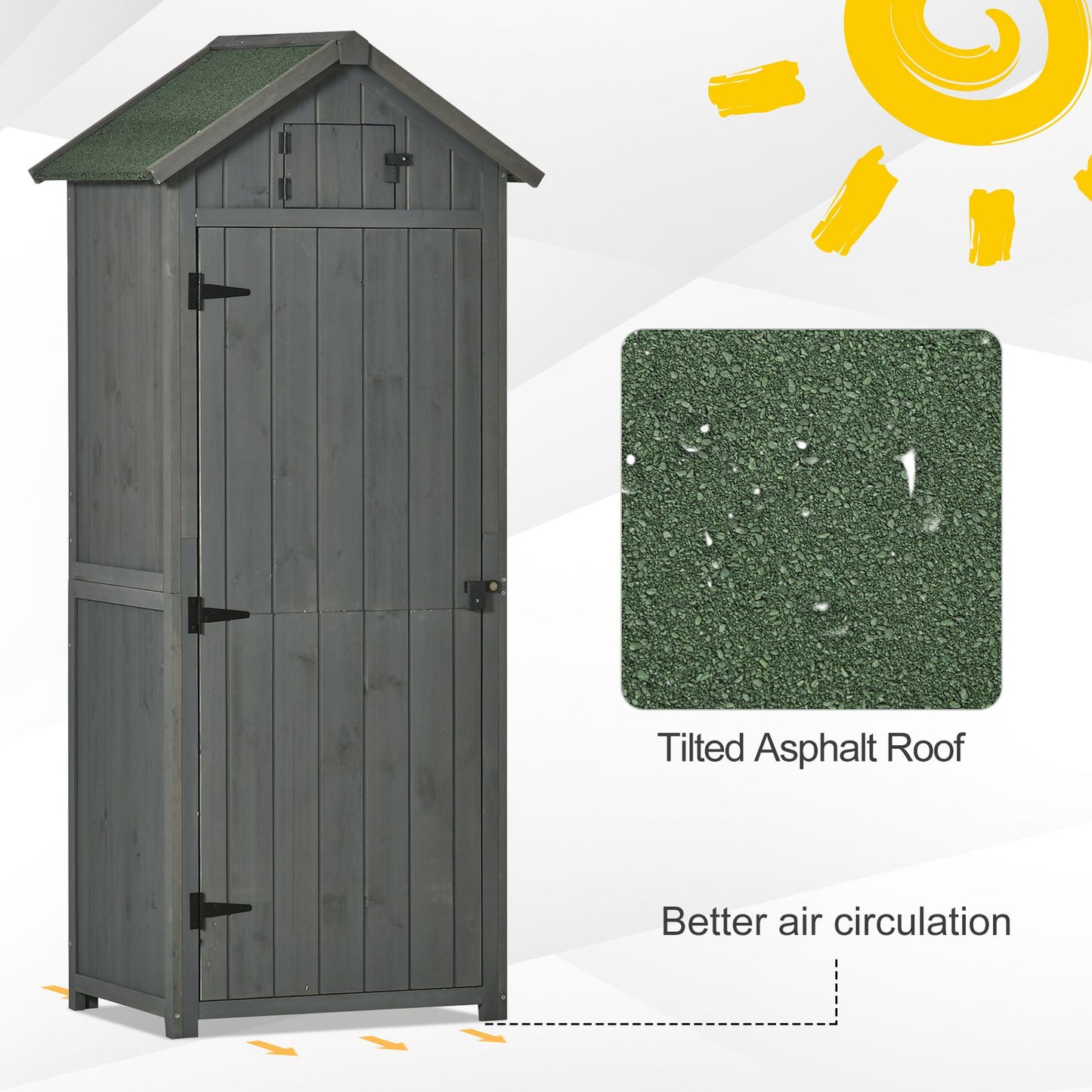 Garden Storage Shed 3 Utility Shelf Tool House W/ Asphalt Roof Lockabke Door