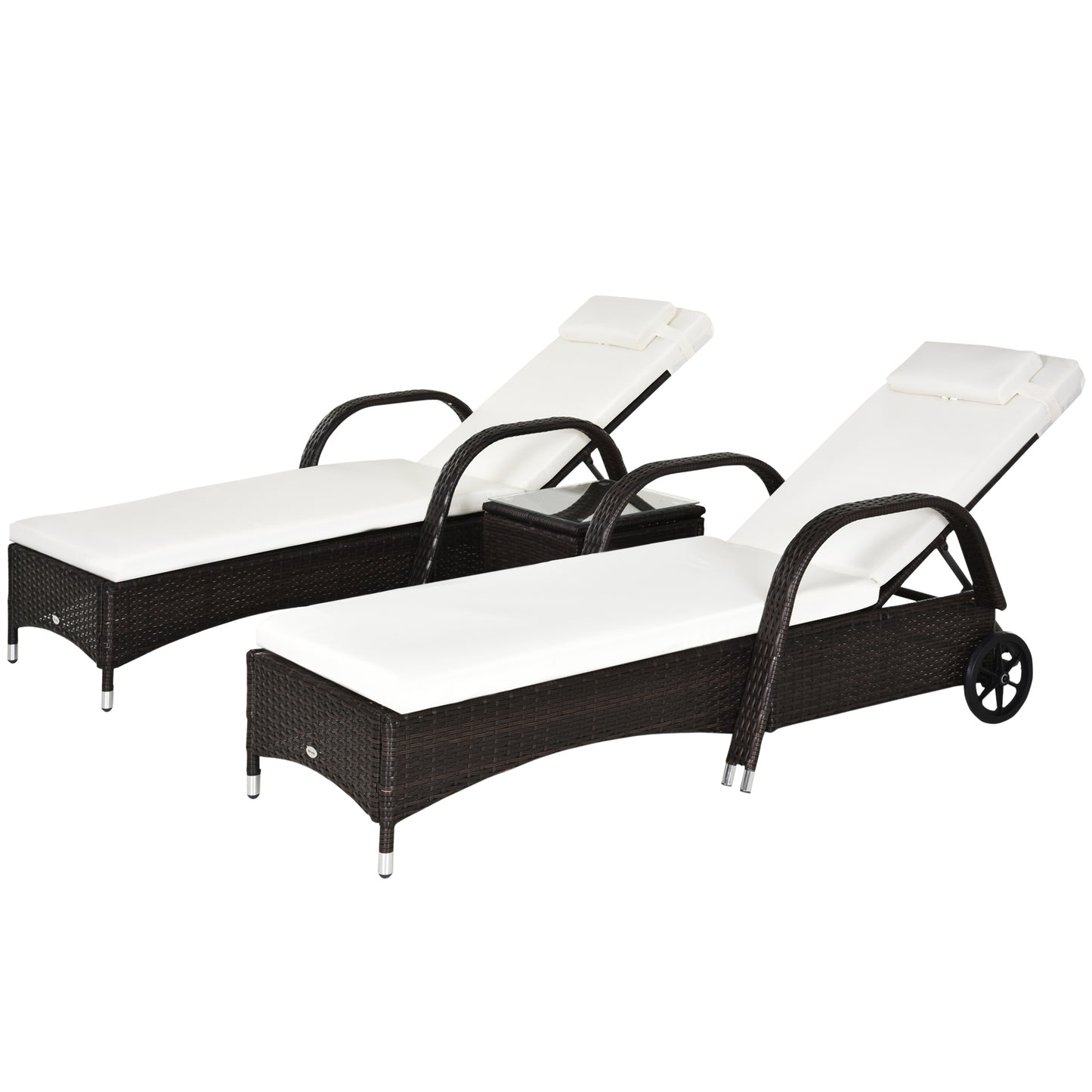 3PC Rattan Sun Lounger Wicker Sofa Day Bed Recliner Furniture Garden Patio