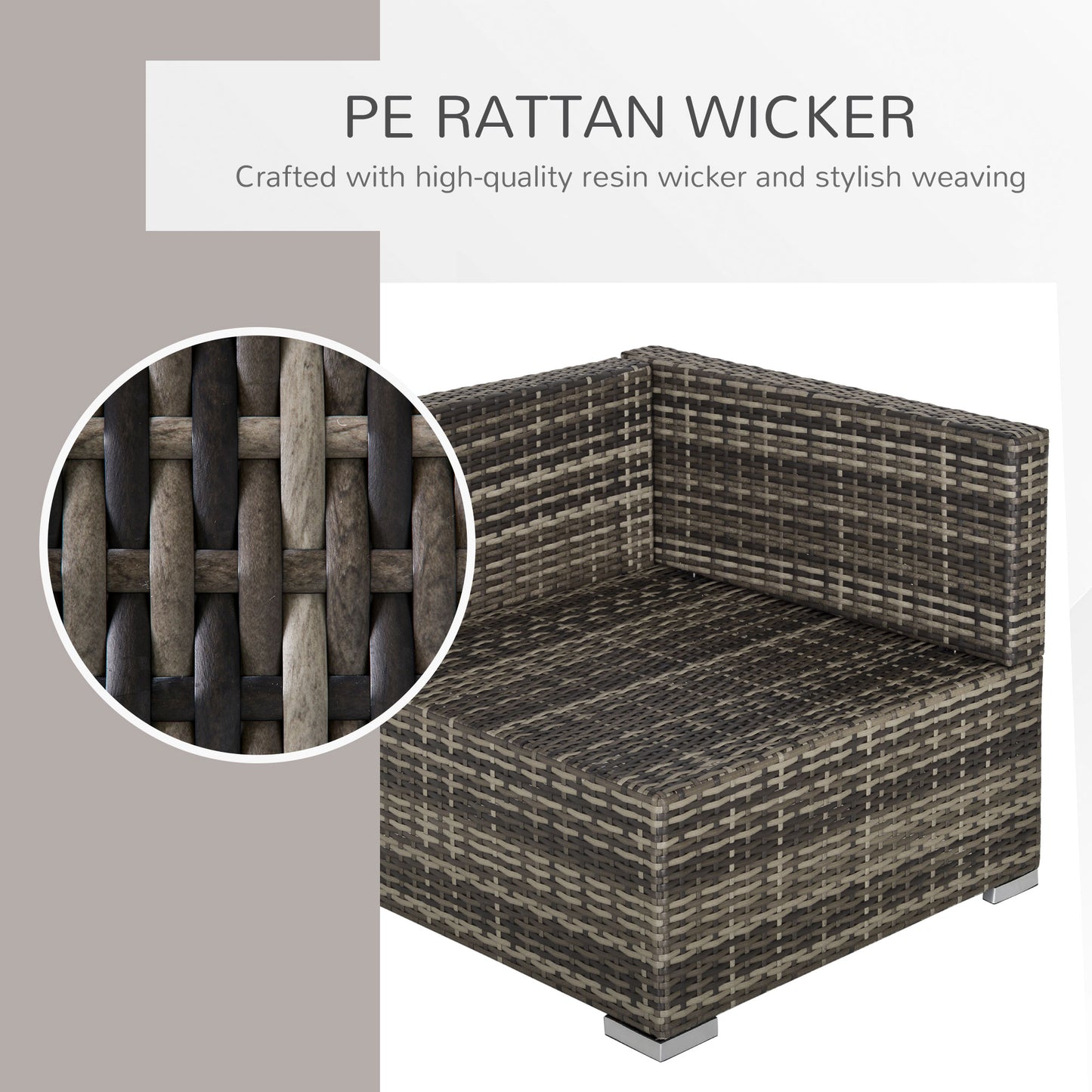 Garden Outdoor Rattan Corner Sofa,Single Sofa,Coffee Table Grey/Deep Grey