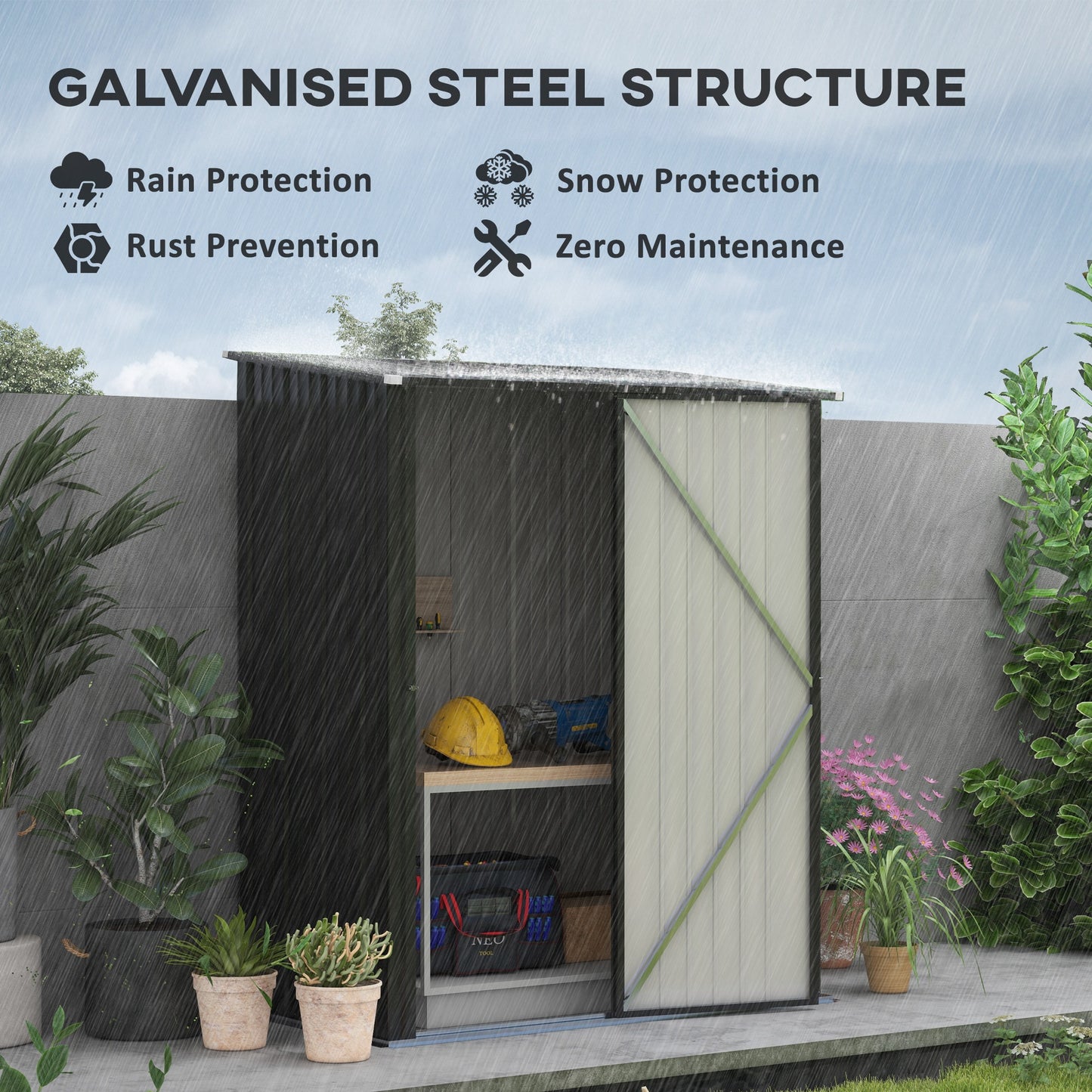 Outdoor Storage Shed Steel Garden Shed W/ Lockable Door for Garden