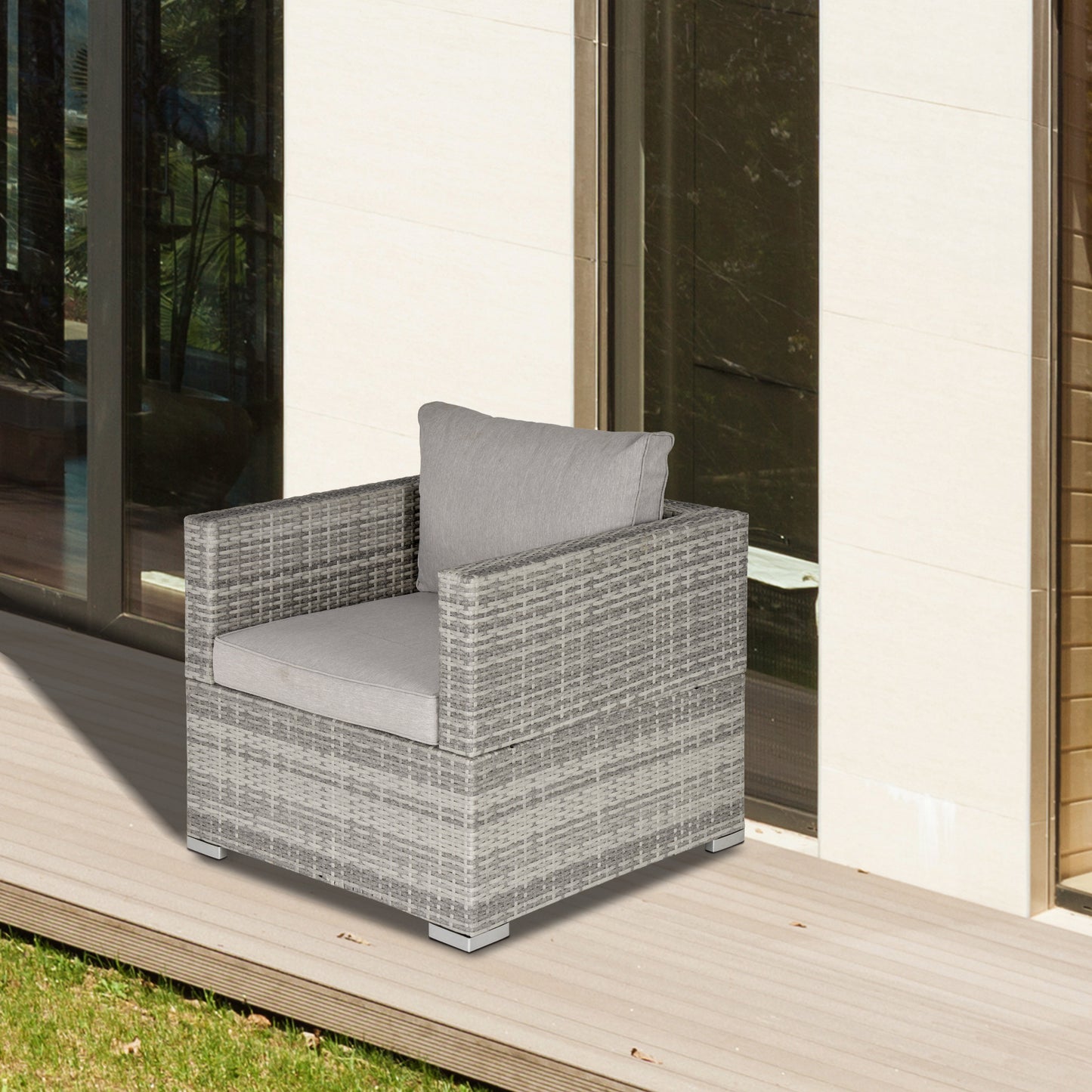 Garden Outdoor Rattan Corner Sofa,Single Sofa,Coffee Table Grey/Deep Grey