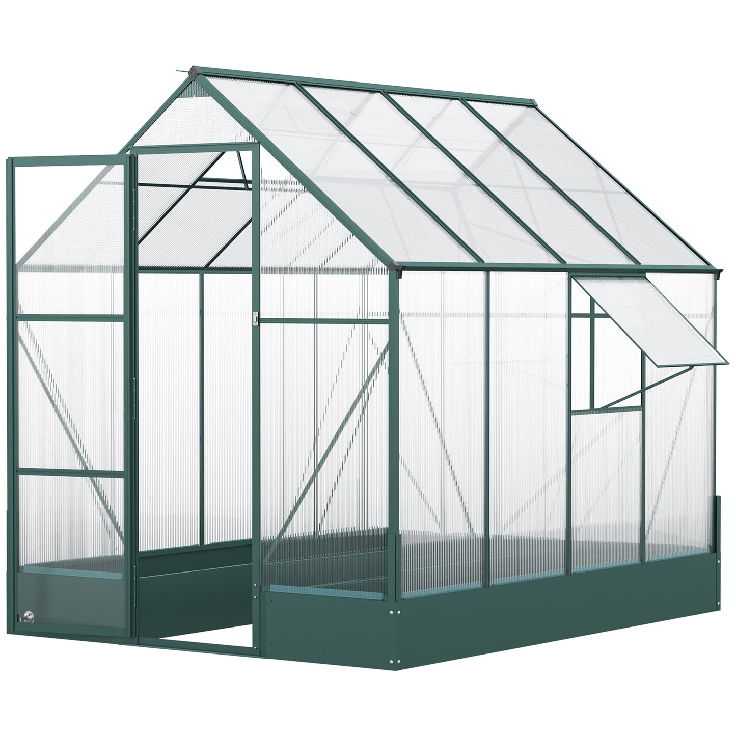 Walk-In Greenhouse Outdoor Polycarbonate Aluminium with Foundation Plant Bed