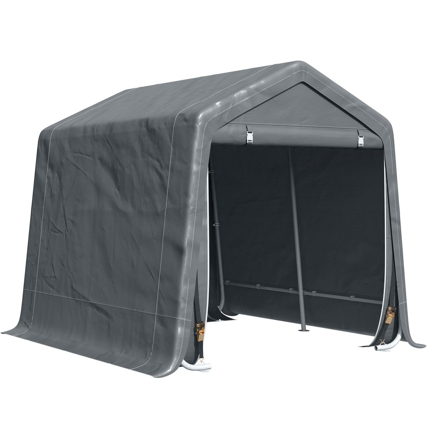2.8M X 2.4M Garden Garage Storage Tent Metal Frame Bike Shed W/ Zipper Doors