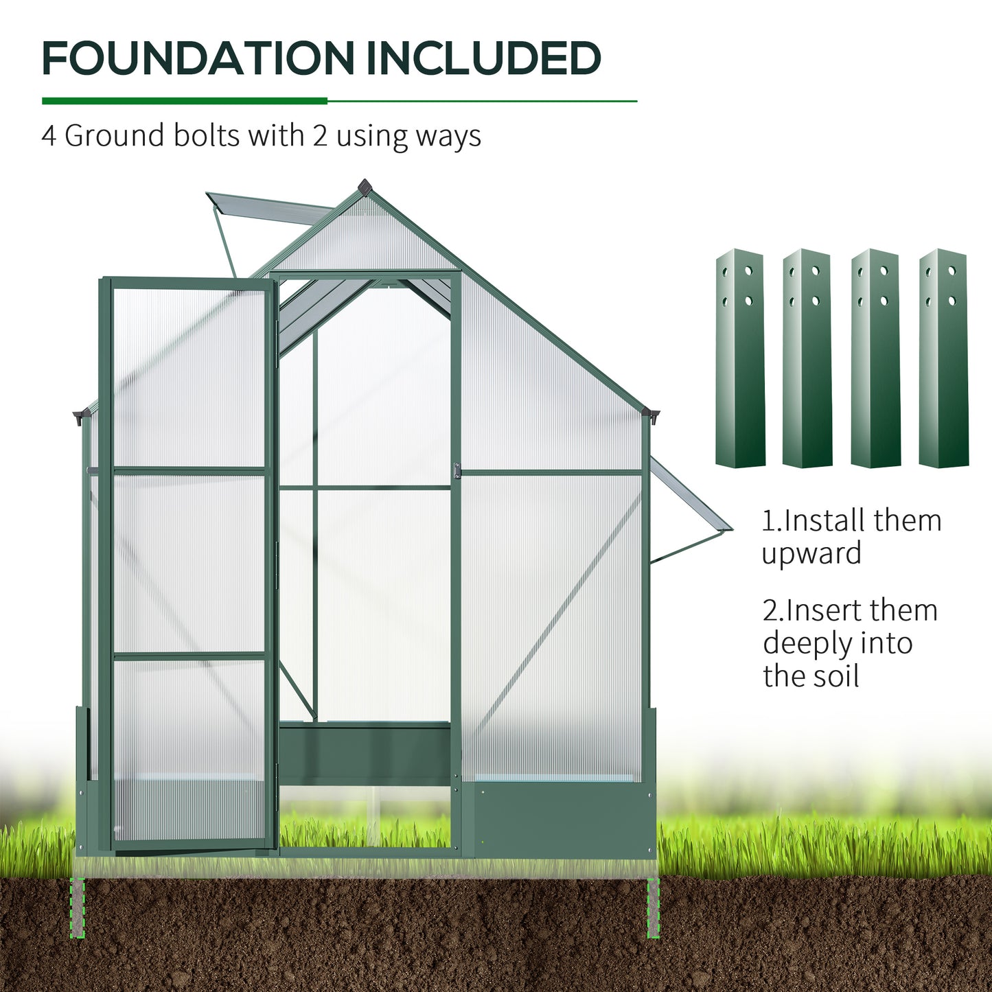 Walk-In Greenhouse Outdoor Polycarbonate Aluminium with Foundation Plant Bed