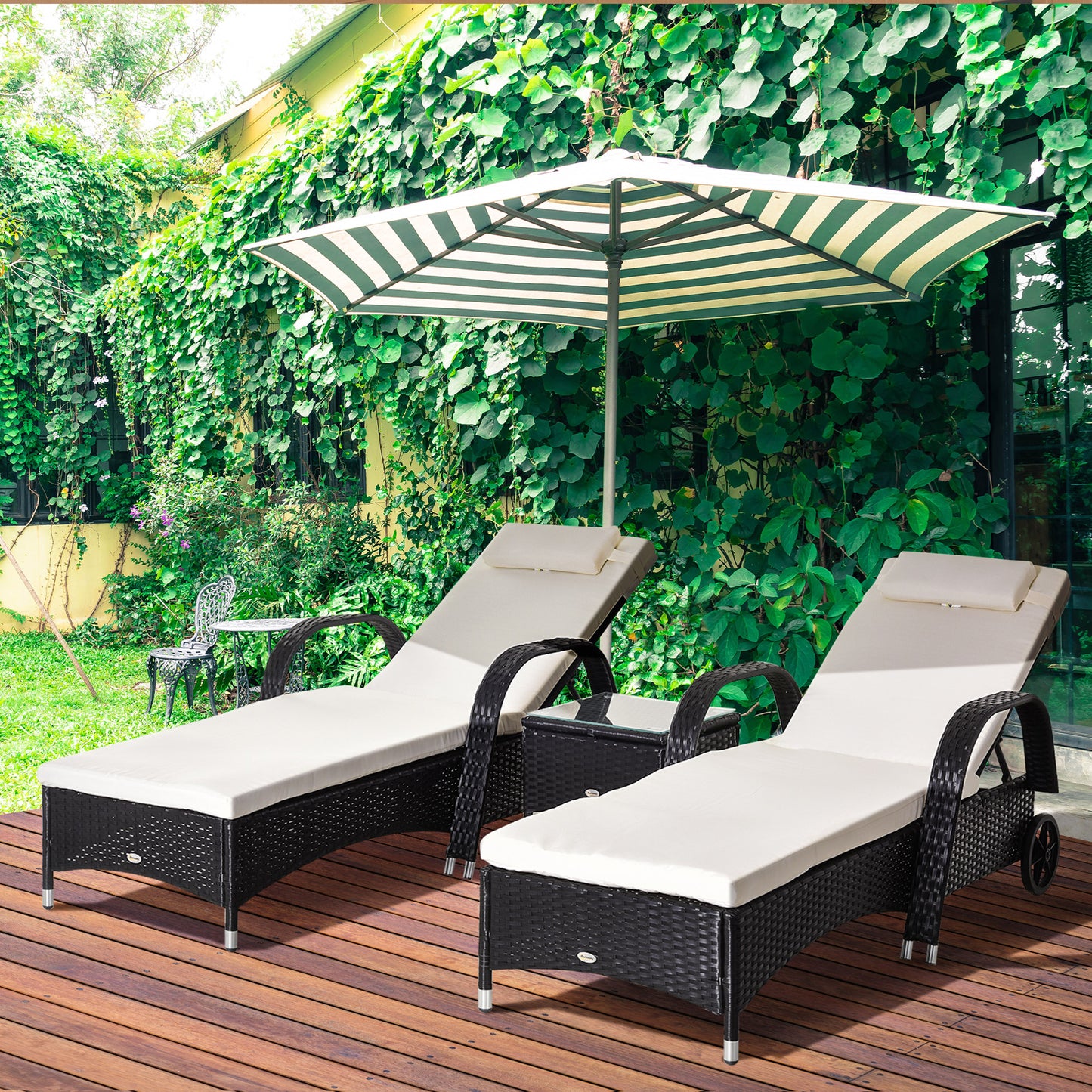 3PC Rattan Sun Lounger Wicker Sofa Day Bed Recliner Furniture Garden Patio