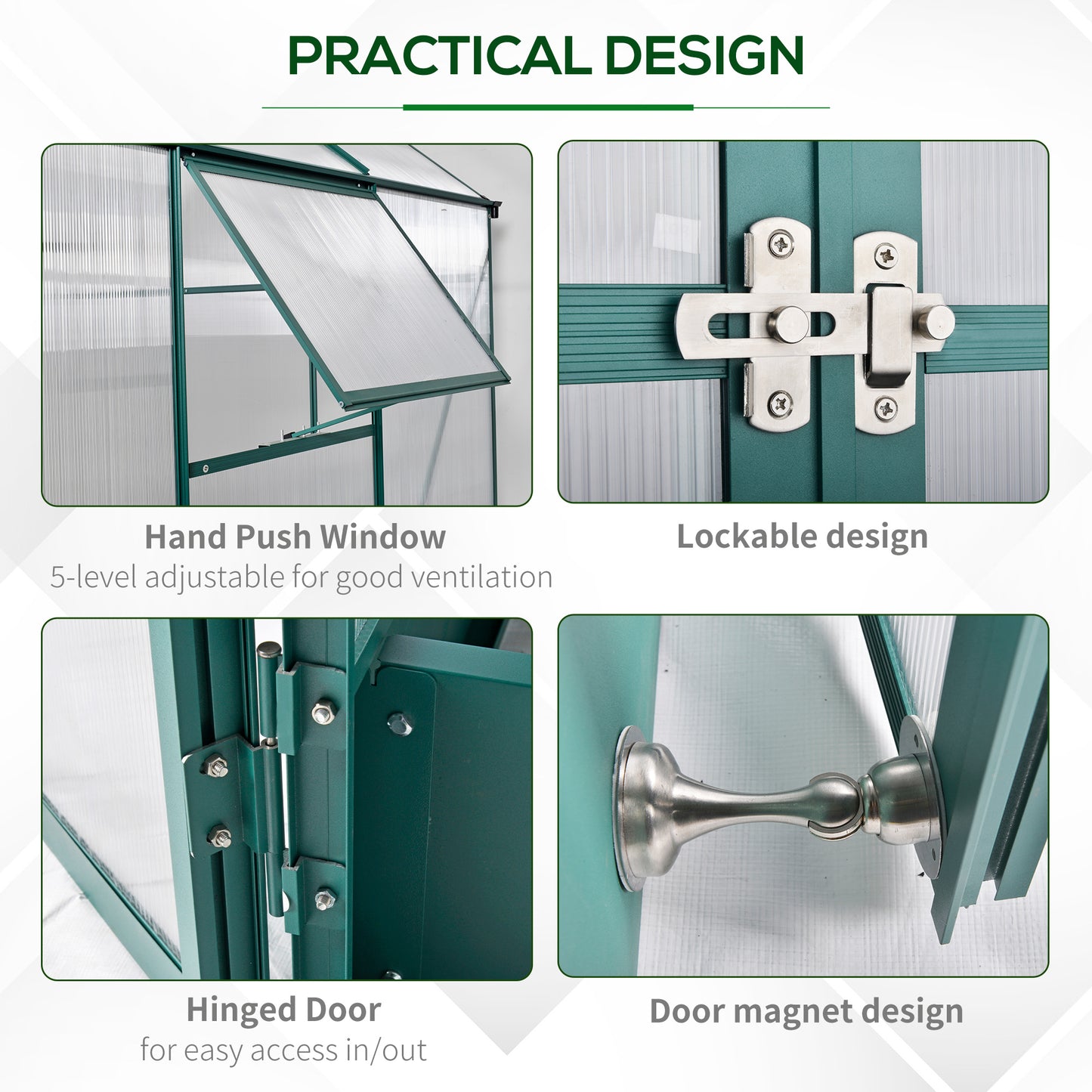 Walk-In Greenhouse Outdoor Polycarbonate Aluminium with Foundation Plant Bed