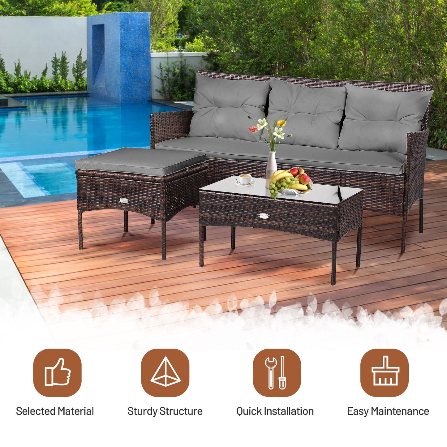 4 Seater Rattan Garden Furniture Set with Cushioned Sofa