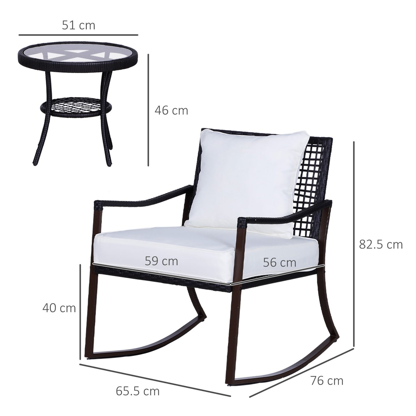 3 Pieces Rocking Chair Bistro Set Furniture Coffee Table Rattan Wicker Brown
