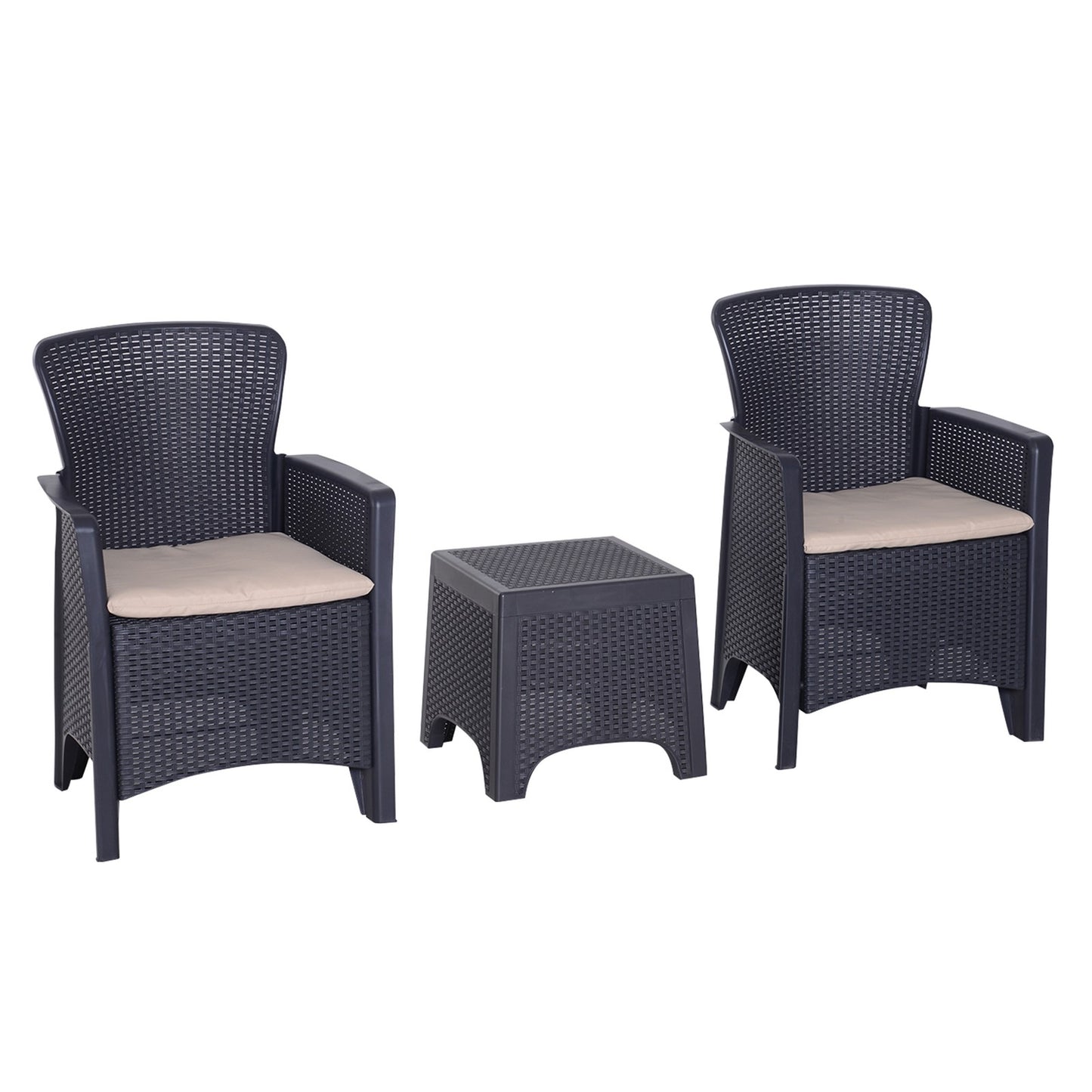Garden Outdoor 3 Pcs Rattan Furniture Set 2 Arm Chair W/ Cushion 1 Coffee Table