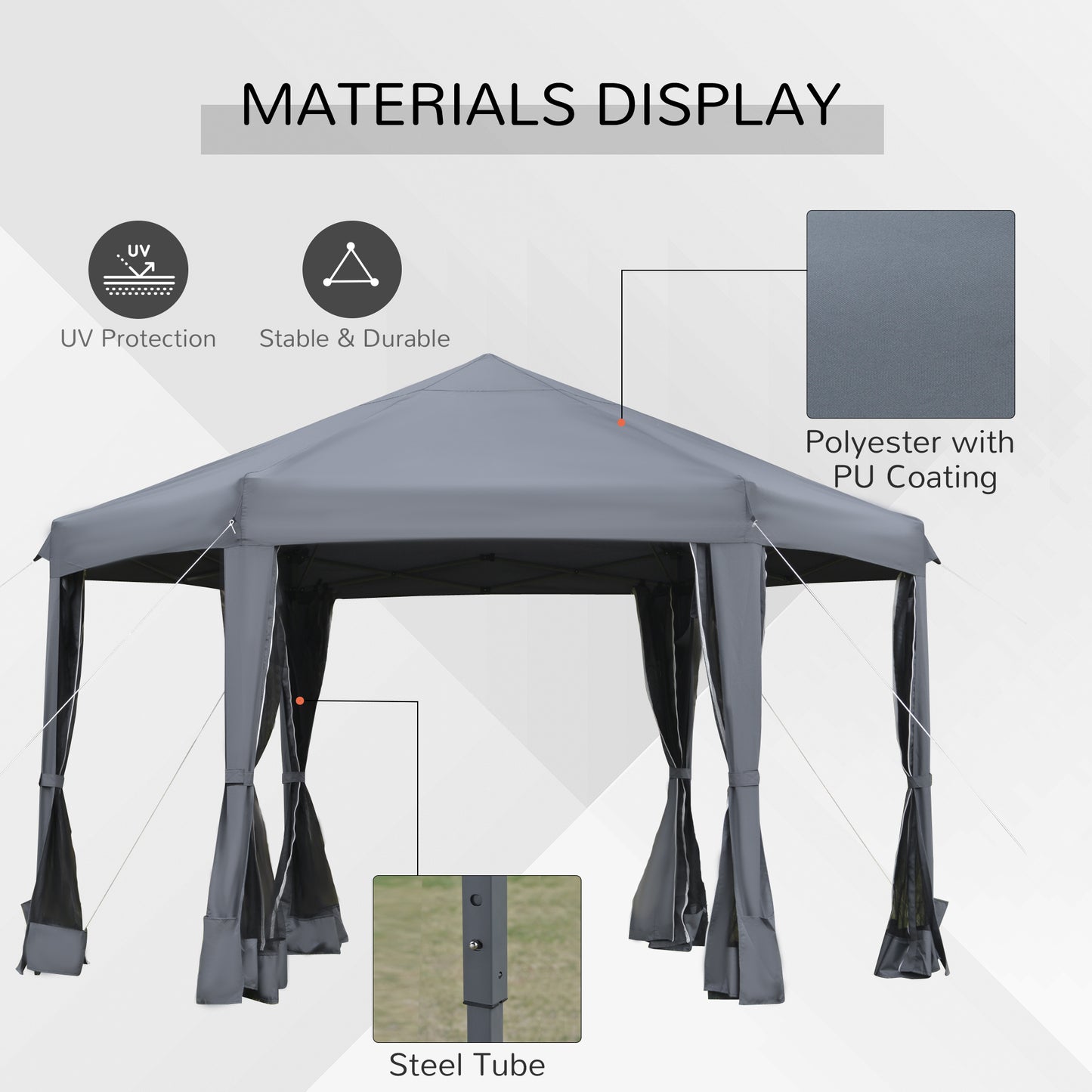 3.2M Outdoor Pop up Gazebo Hexagonal Canopy Tent with Mesh Sidewalls Handy Bag