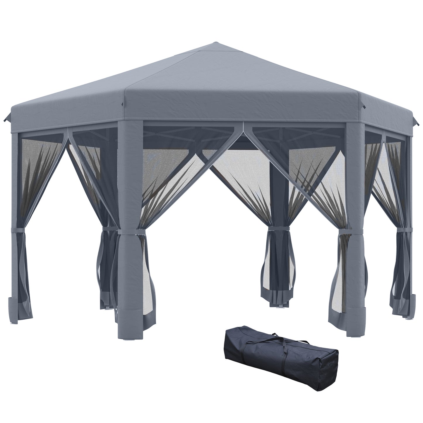 3.2M Outdoor Pop up Gazebo Hexagonal Canopy Tent with Mesh Sidewalls Handy Bag