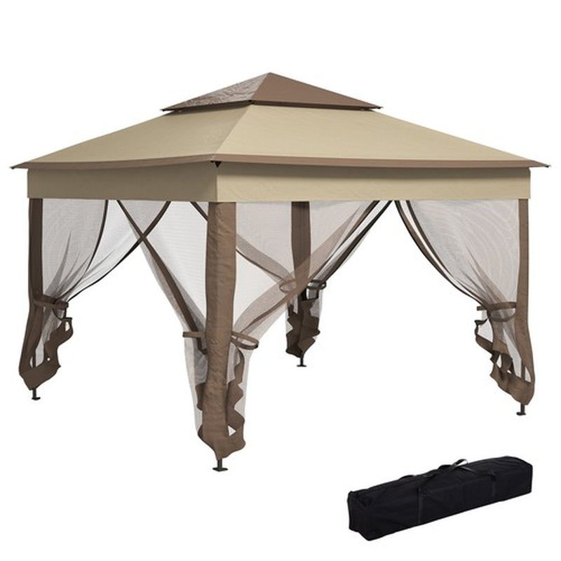 3 X 3(M) Garden Metal Gazebo Party Canopy Tent Sun Shelter W/ Net Curtain Khaki