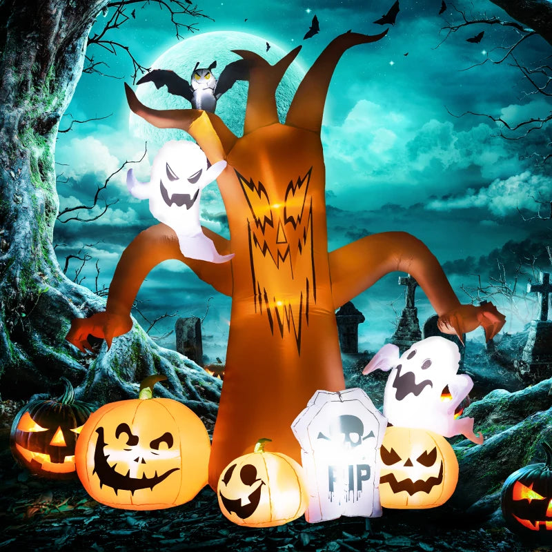 Outsunny 7.9FT Tall Halloween Inflatable Ghost Tree with Pumpkins