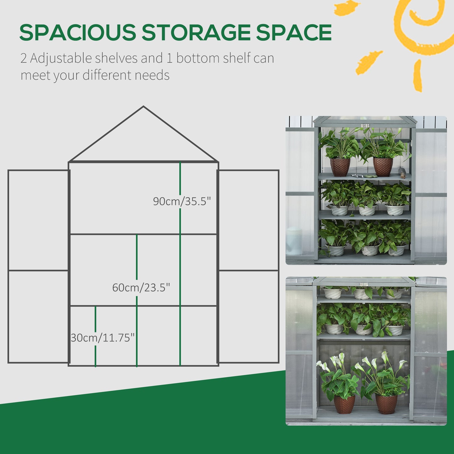80 X 47 X 138 Cm Wooden Cold Frame Greenhouse for Plants Vegetables Flowers