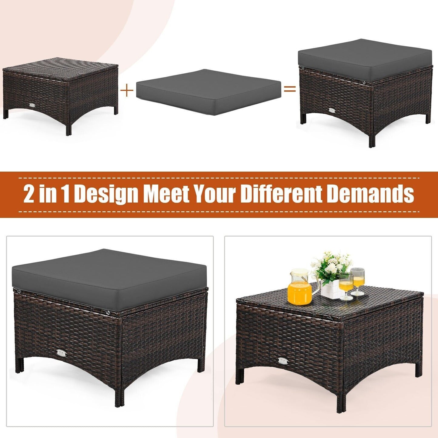 5 PCS Patio Furniture Set Outdoor Rattan Conversation Sofa Set Removable Cushion